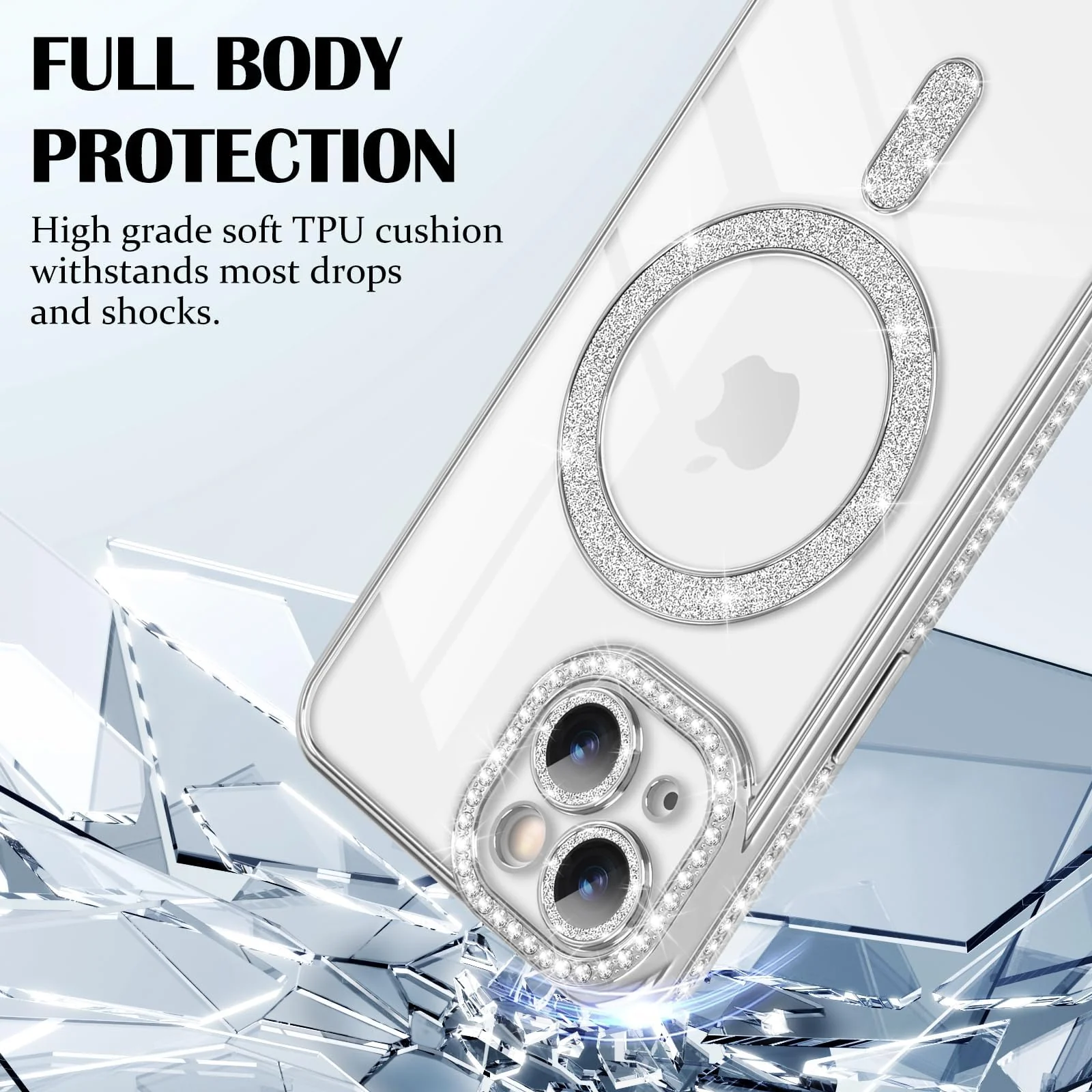 DL3 Mobilak MagSafe-Compatible Magnetic Case for iPhone 15 with Camera Protection and Magnetic Car-Mount Support - Silver