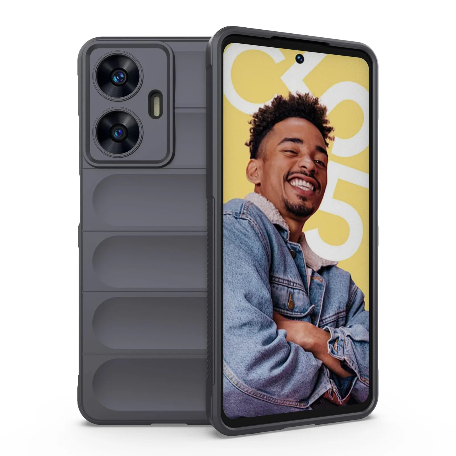 DL3 Mobilak Flexible Silicone and TPU Protective Case with Camera Protection for realme C55 / Narzo N55 - Dark Gray