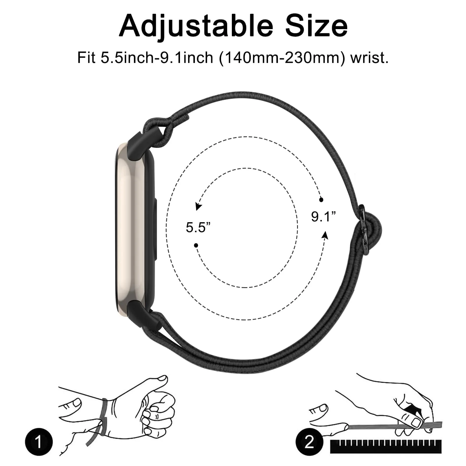 DL3 Mobilak Strap for Xiaomi Mi Band 10 / Xiaomi Mi Band 9 / Xiaomi Mi Band 8, Elastic Nylon Straps, Adjustable Breathable Replacement Bracelet for Xiaomi Smart Band 8/9/10 for Women Men - Black
