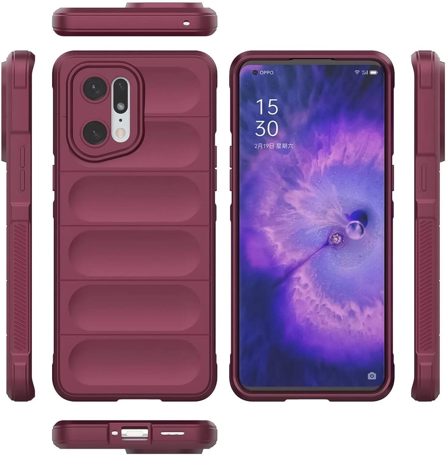 DL3 Mobilak Rugged Protective Case for OPPO Find X5, Camera protection, Shock-absorbing protection, Non-slip grip - Wine red