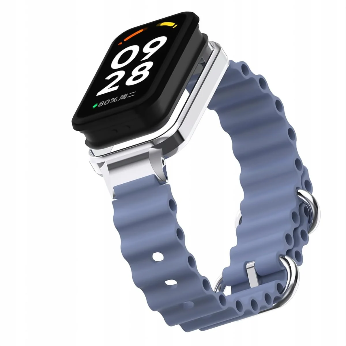 DL3 Mobilak Ocean Strap Compatible with Xiaomi Redmi Band 2/Smart Band 8 Active, Adjustable Silicone Band with Metal Buckle and Frame for Women and Men - Blue Gray