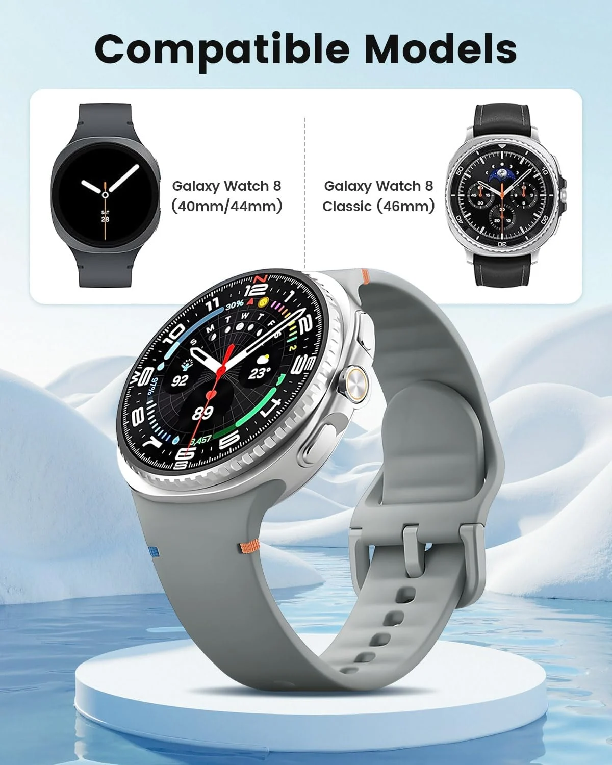 DL3 Mobilak Silicone Bands Compatible with Samsung Galaxy Watch 8 Band 40mm 44mm, Galaxy Watch 8 Classic Band 46mm, Waterproof Soft Wristband Sport Strap for Galaxy Watch 8 Bands 2025 Women Men - Gray