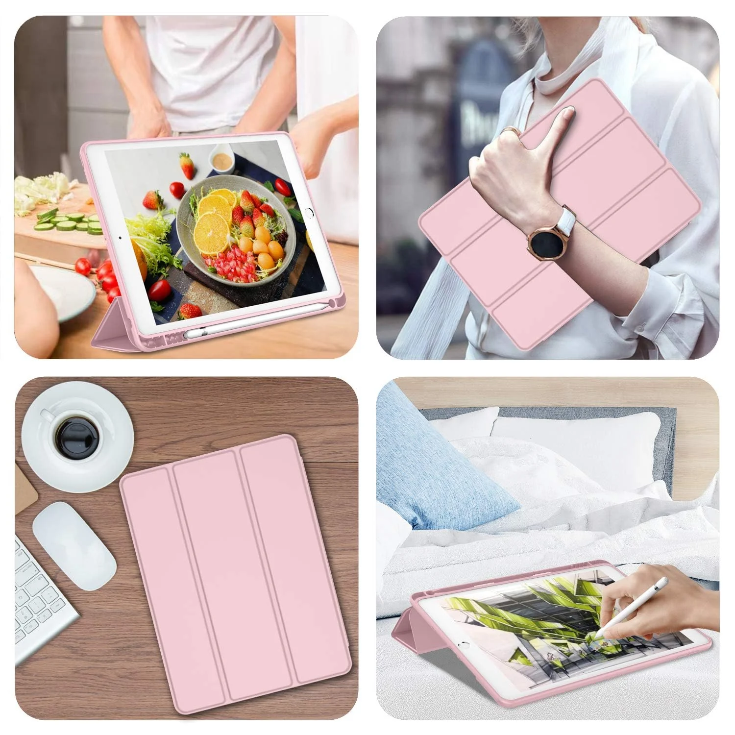 DL3 Mobilak Case For iPad 9.7-inch, (2018/2017), iPad Pro 9.7 Inch 2016, iPad Air 2nd/1st Smart Cover with Pencil Holder and Soft Silicone Back, Full Body Protection, Auto Wake/Sleep - Pink Sand