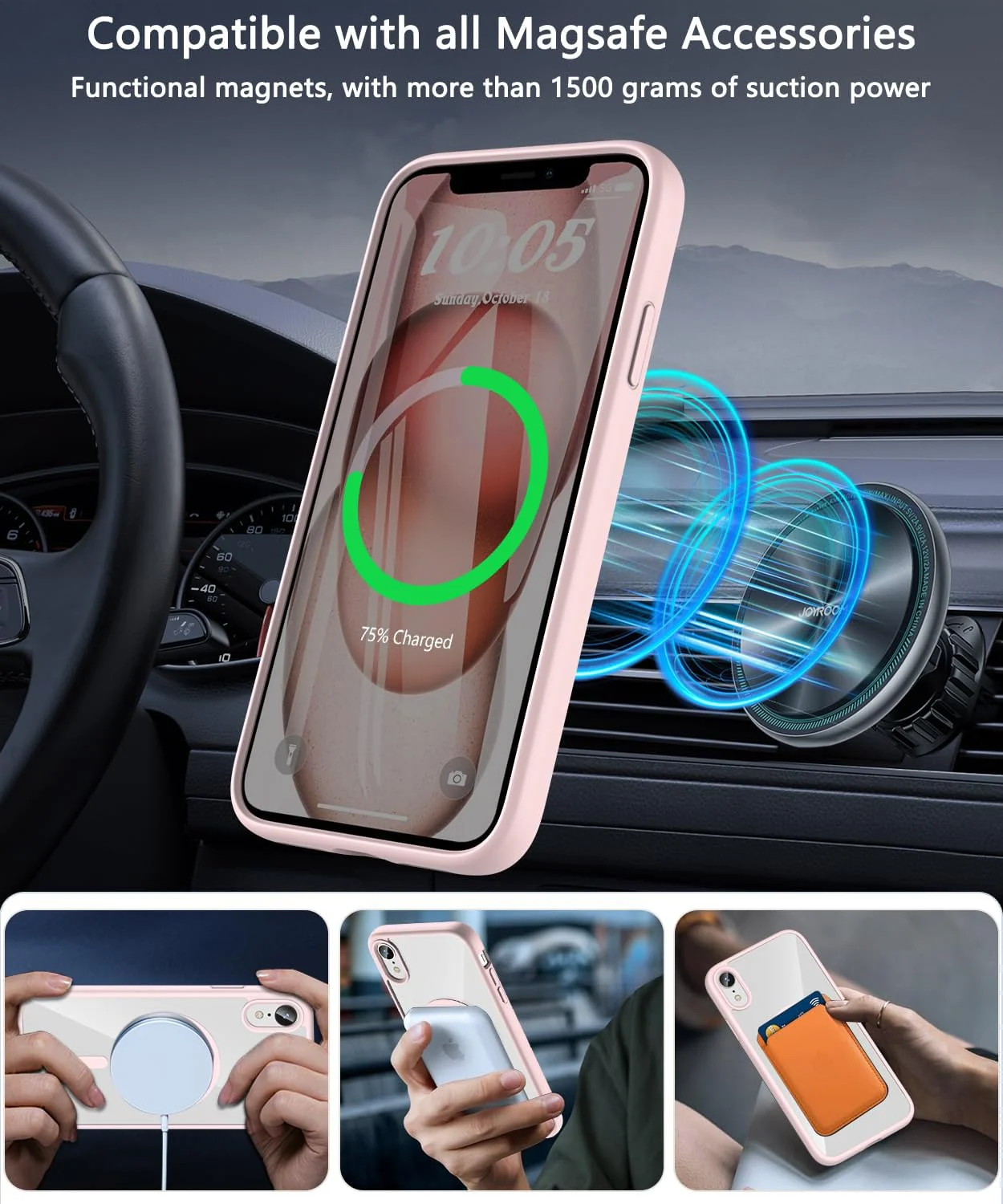 DL3 MOBILAK Case Magnetic Crystal Clear for iPhone XR 6.1-Inch, [Compatible with MagSafe] Slim Phone Case Thin Cover - Pink