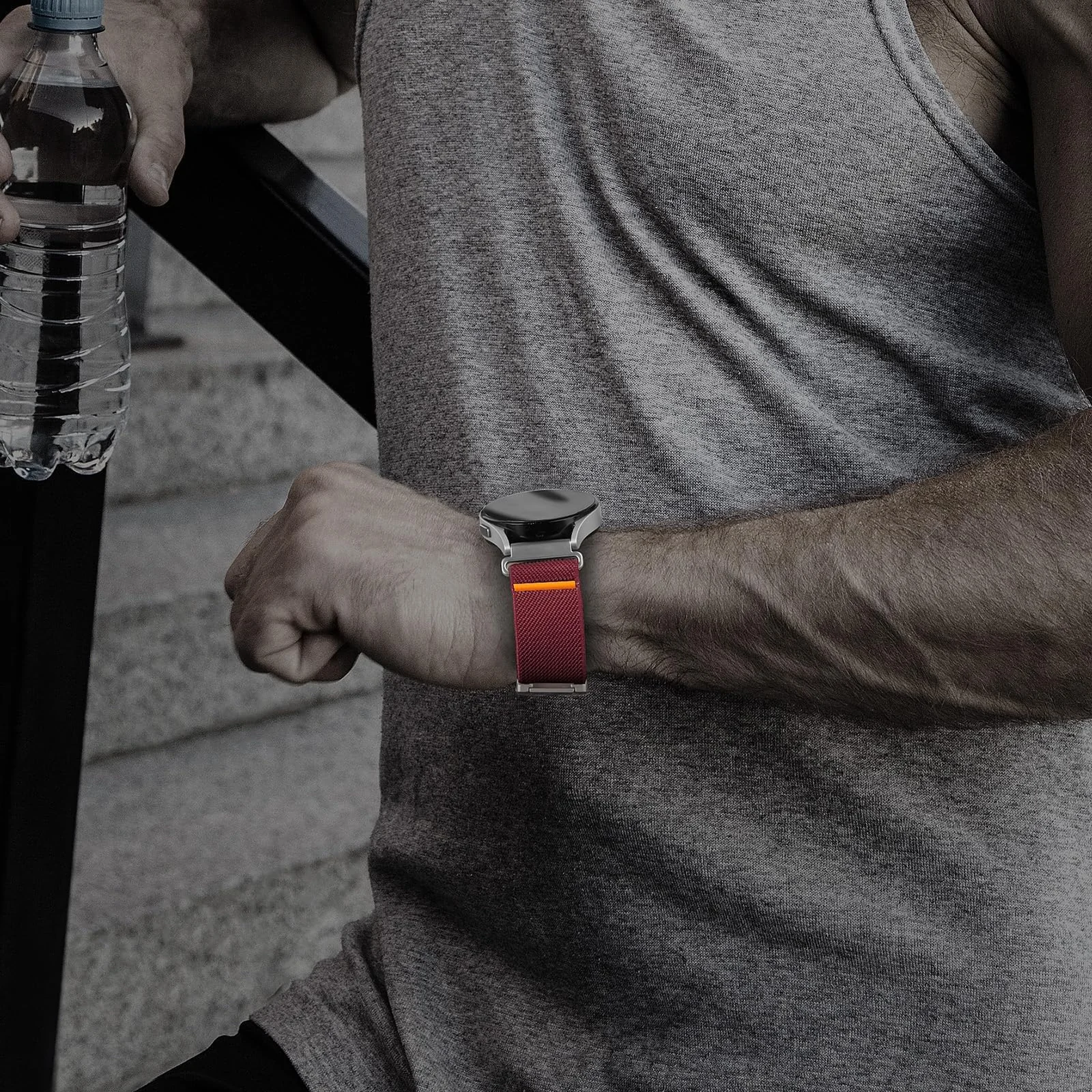 DL3 MOBILAK 22 mm Elastic Nylon Watch Strap with Parachute Buckle, Wine Red