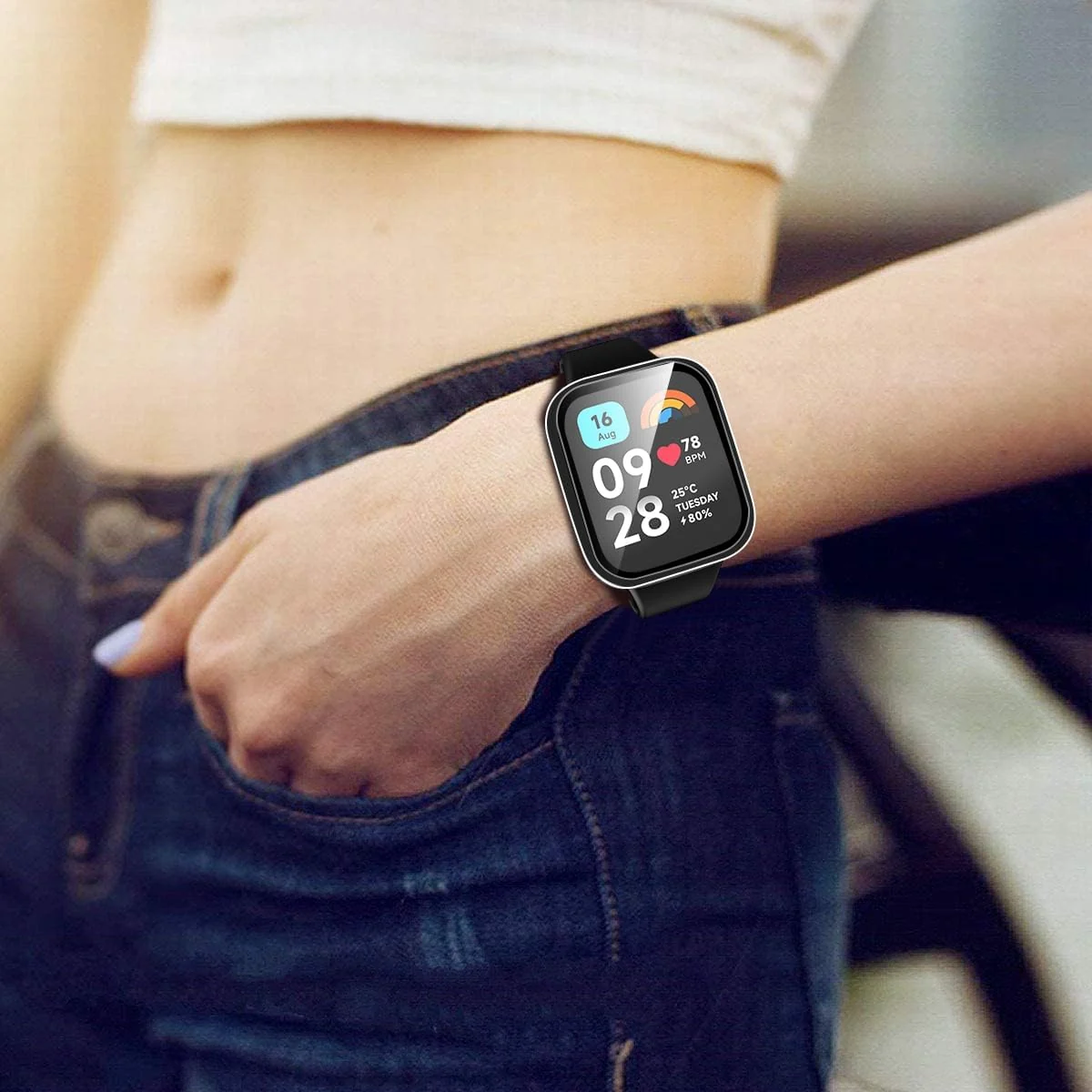 DL3 Mobilak Protective Case Compatible with Xiaomi Redmi Watch 3 Lite/Redmi Watch 3 Active 9H Hardness PC Case Bumper Full Slim Protective Cover with Tempered Glass - Clear