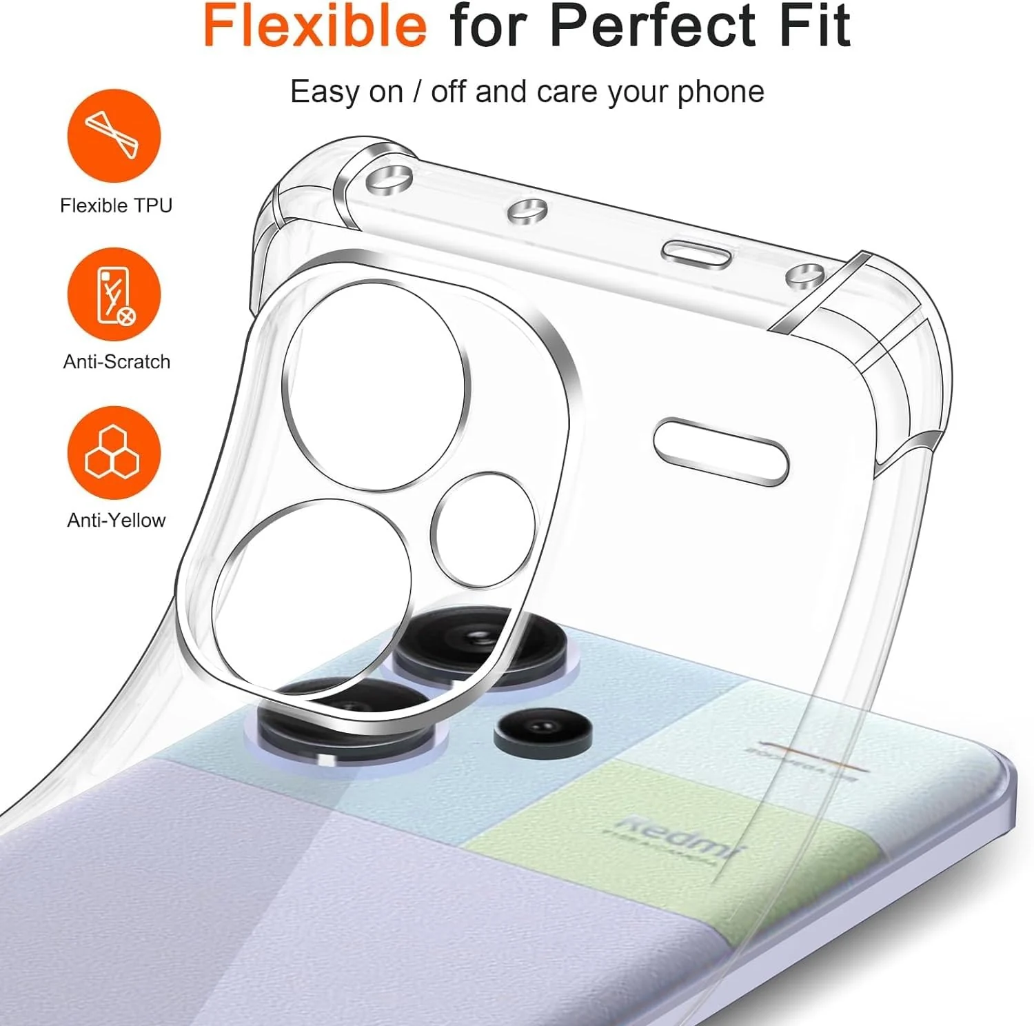 DL3 Mobilak Case Compatible with Xiaomi Redmi Note 13 Pro Plus 5G (Not for Note 13 Pro 5G), Cover Silicone TPU Gorilla Anti-shock Protector Camera Shockproof Corners - Clear