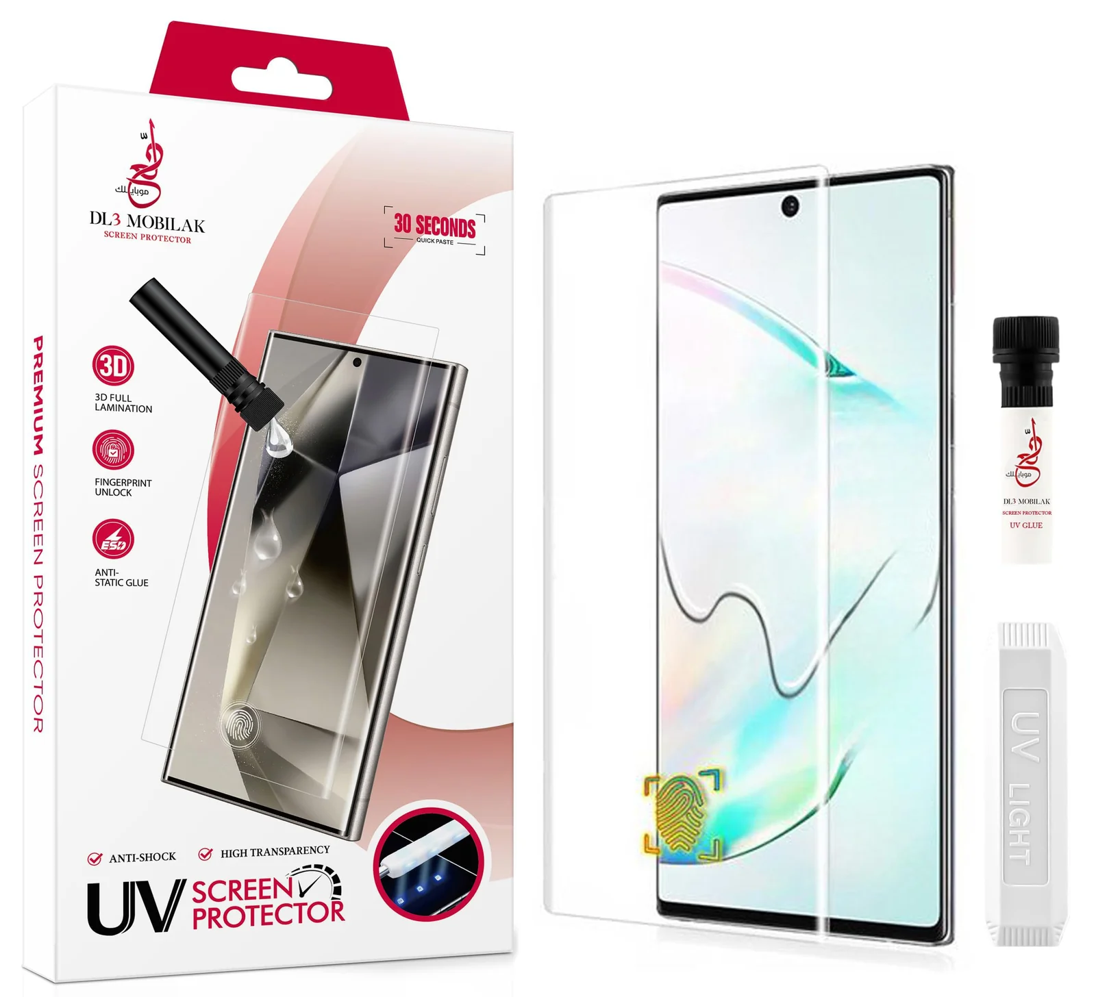 DL3 Mobilak Screen Protector Samsung Galaxy Note 10 Plus [Liquid UV Tempered Glass] Full Screen adhesive [Sensitive Touch][Fingerprint Sensor Compatible] HD - Clear