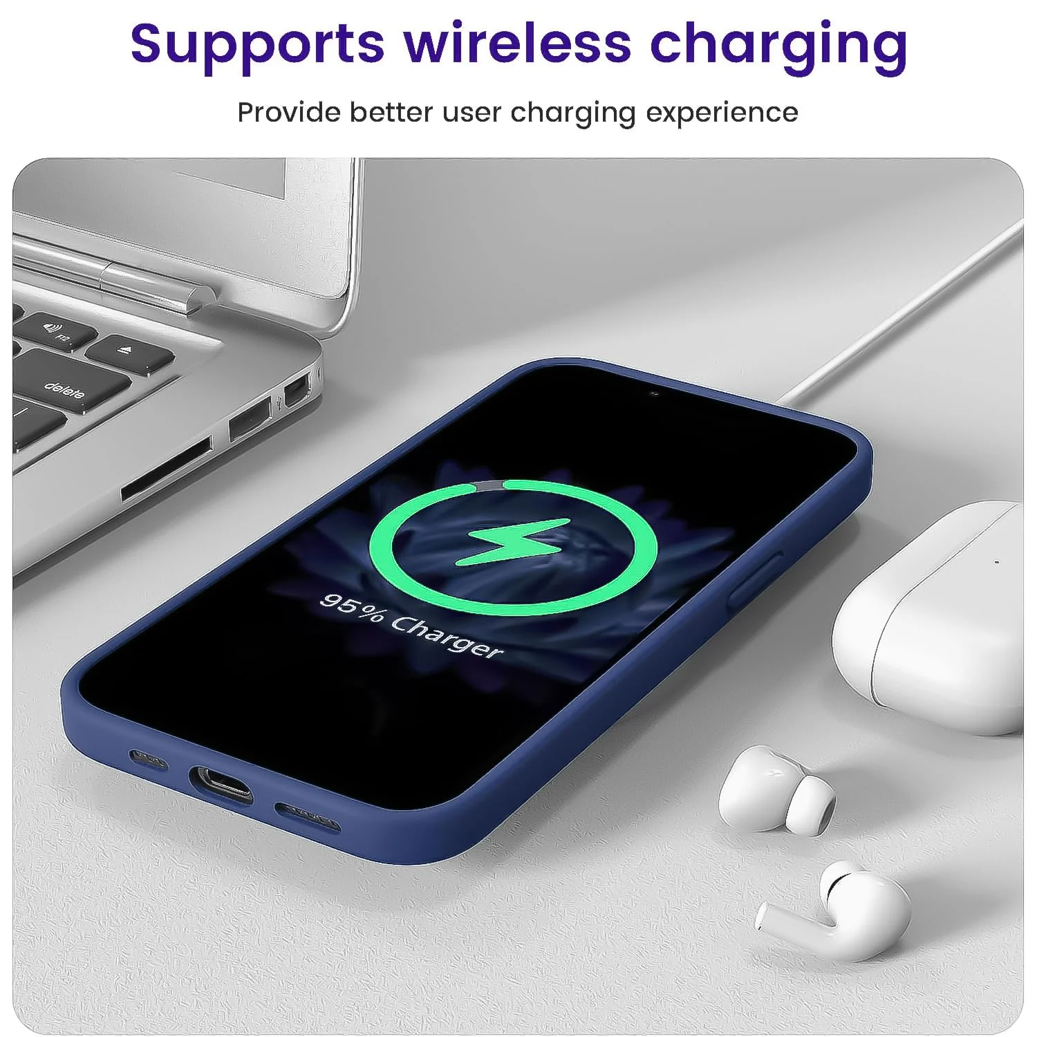 DL3 Mobilak Liquid Silicone Case for iPhone 15 Plus / iPhone 14 Plus, Supports wireless charging, Shock-absorbing protection, Scratch-resistant surface - Blue