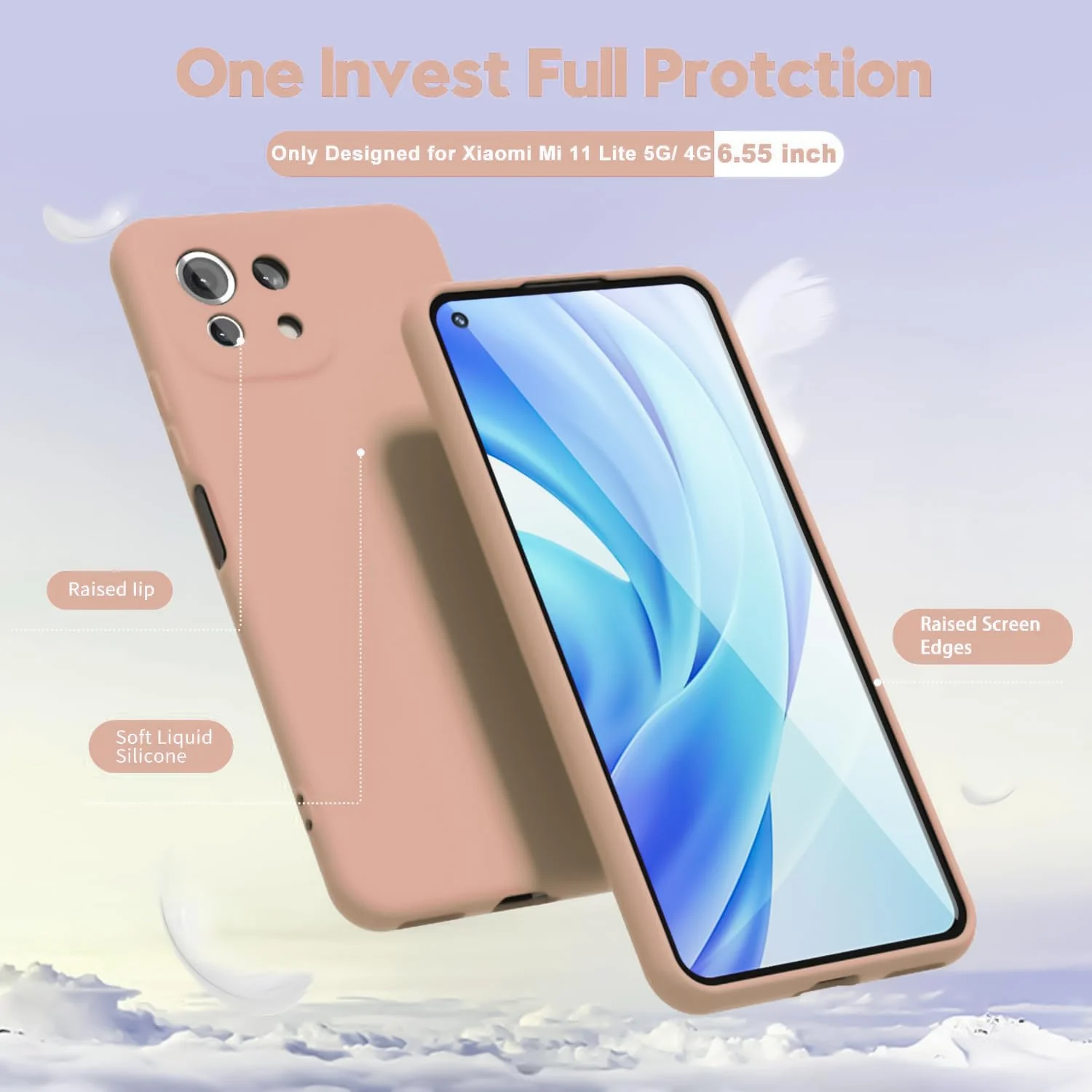 DL3 Mobilak Liquid Silicone Protective Case with Soft Microfiber Lining with Full Camera Protection for Xiaomi Mi 11 Lite 4G / 5G & Mi11 Lite 5G NE - Light Orange