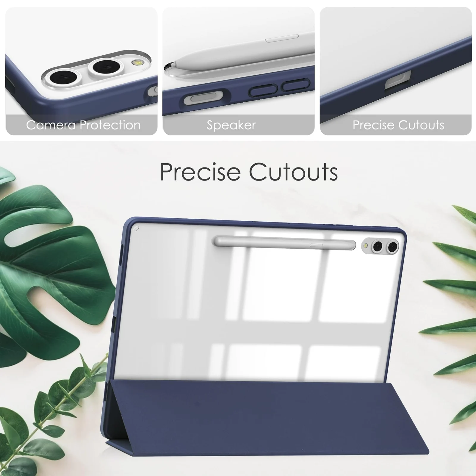 DL3 Mobilak Case for Samsung Galaxy Tab S10 Plus/Tab S9 Plus 12.4-Inch with S Pen Holder, Clear Transparent PC Back, Shockproof Tri-Fold Stand Tablet Cover, Auto Wake/Sleep - Blue