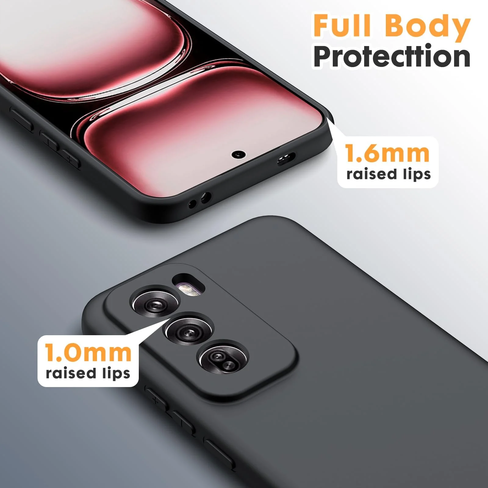 DL3 Mobilak Liquid Silicone Protective Case for OPPO Reno 12 5G with Camera Protection and Microfiber Lining - Black