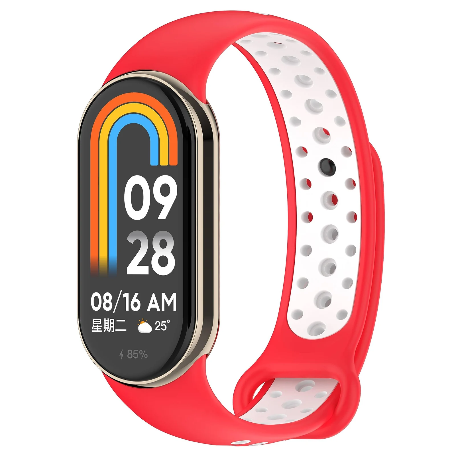 DL3 Mobilak Strap for Xiaomi Mi Band 8, Breathable Sport Silicone Watch Band Strap, Replacement Bracelet Wristband Wrist Strap for Xiaomi Smart Band 8 Watch Accessories - Red White