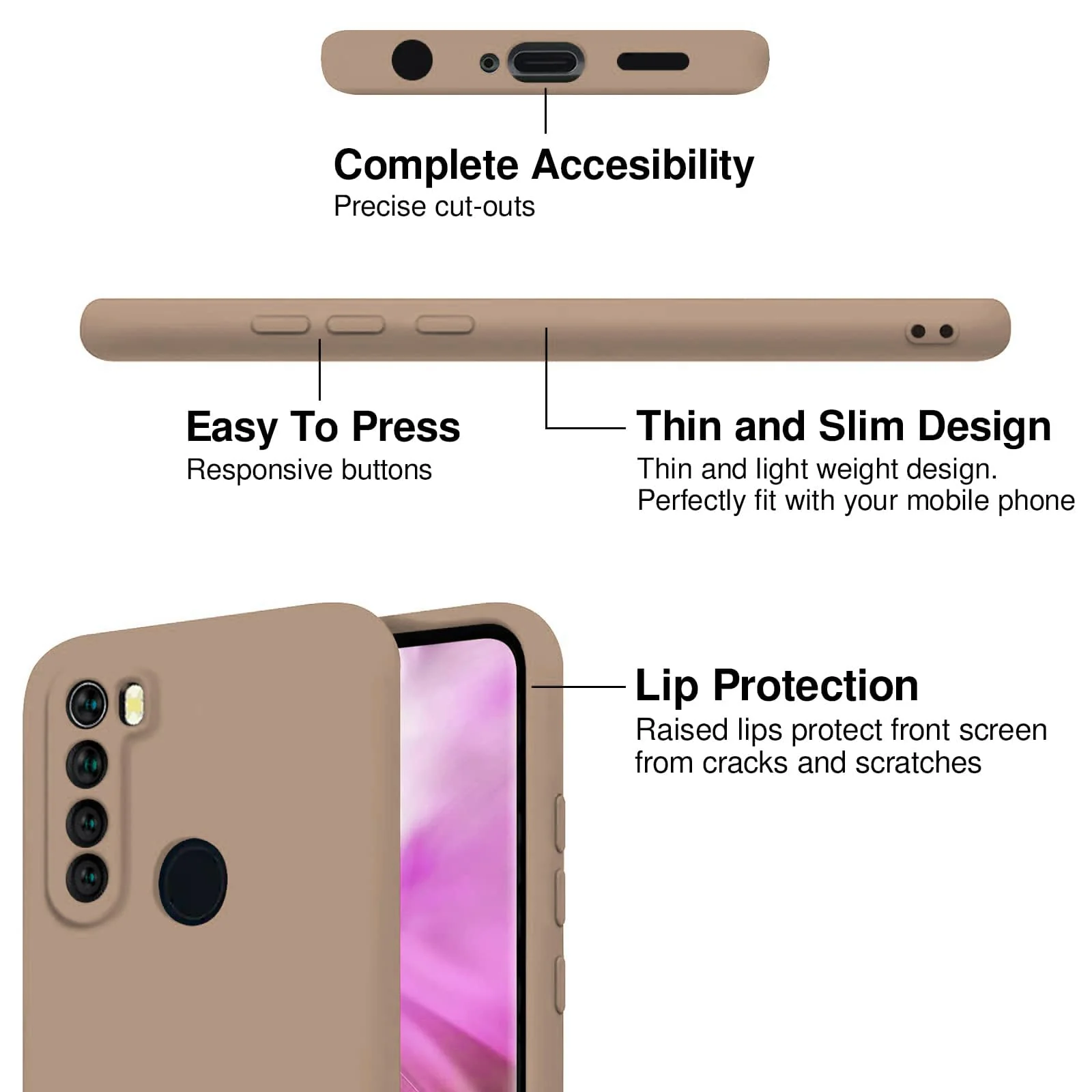 DL3 Mobilak Xiaomi Redmi Note 8 Case, Soft Flexible Silicone Gel Rubber Bumper Cover, Slim Fit Full Body Shockproof Protective Phone Case - Light Orange