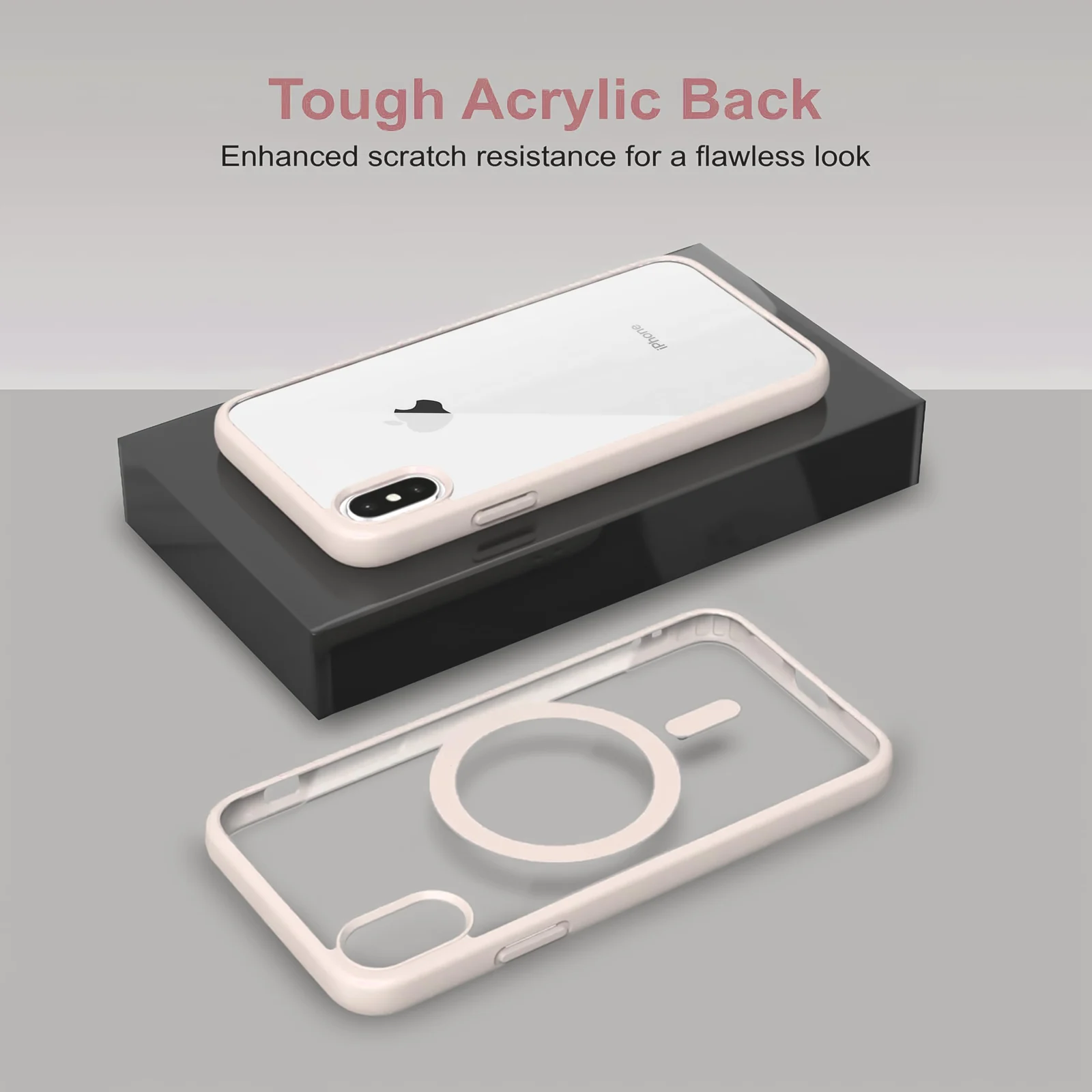 DL3 Mobilak Clear PC and TPU Protective Case for iPhone X / iPhone XS with Camera Protection and Shockproof Design - Pink Sand