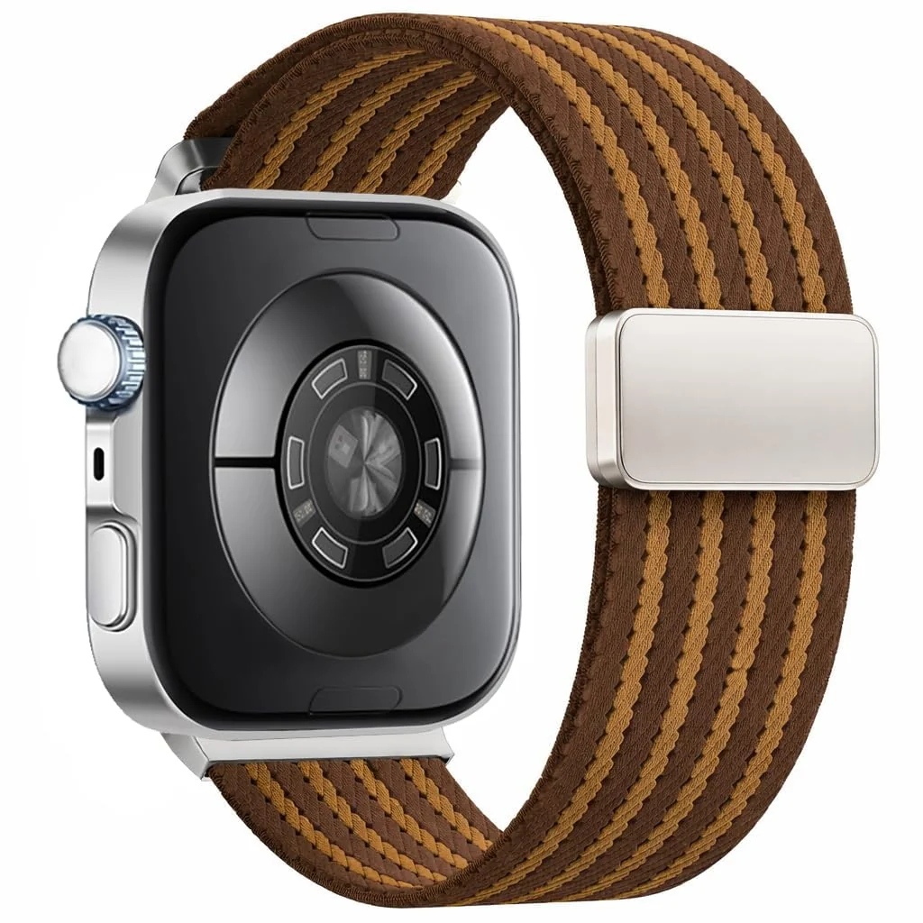 DL3 Mobilak Braided Strap for Huawei Watch Fit 4 / Fit 4 Pro/Fit 3 Bracelet, Quick Release Adjustable Nylon Sport Elastic Loop Band, Anti-Slip Magnetic Buckle Stretchy Nylon Strap - Brown Striped
