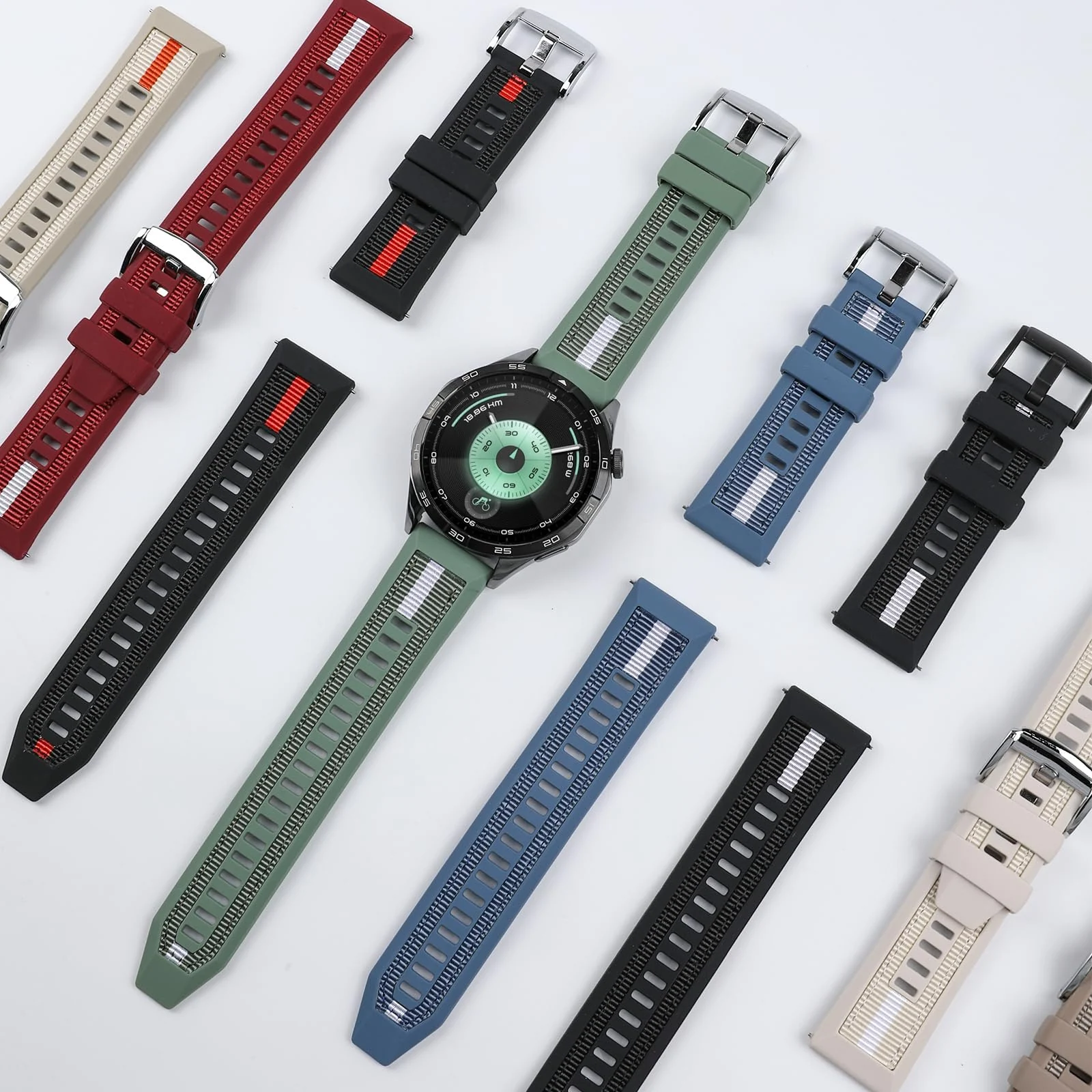 DL3 Mobilak Rubber Strap 22mm Watch Strap Compatible with Huawei Watch GT5/GT6 strap 46mm Nylon Silicone Band for GT3 46mm/GT4/GT 3 Pro/GT 2 Pro/GT 2e/Ultimate Quick Release Watchband - Wild Green
