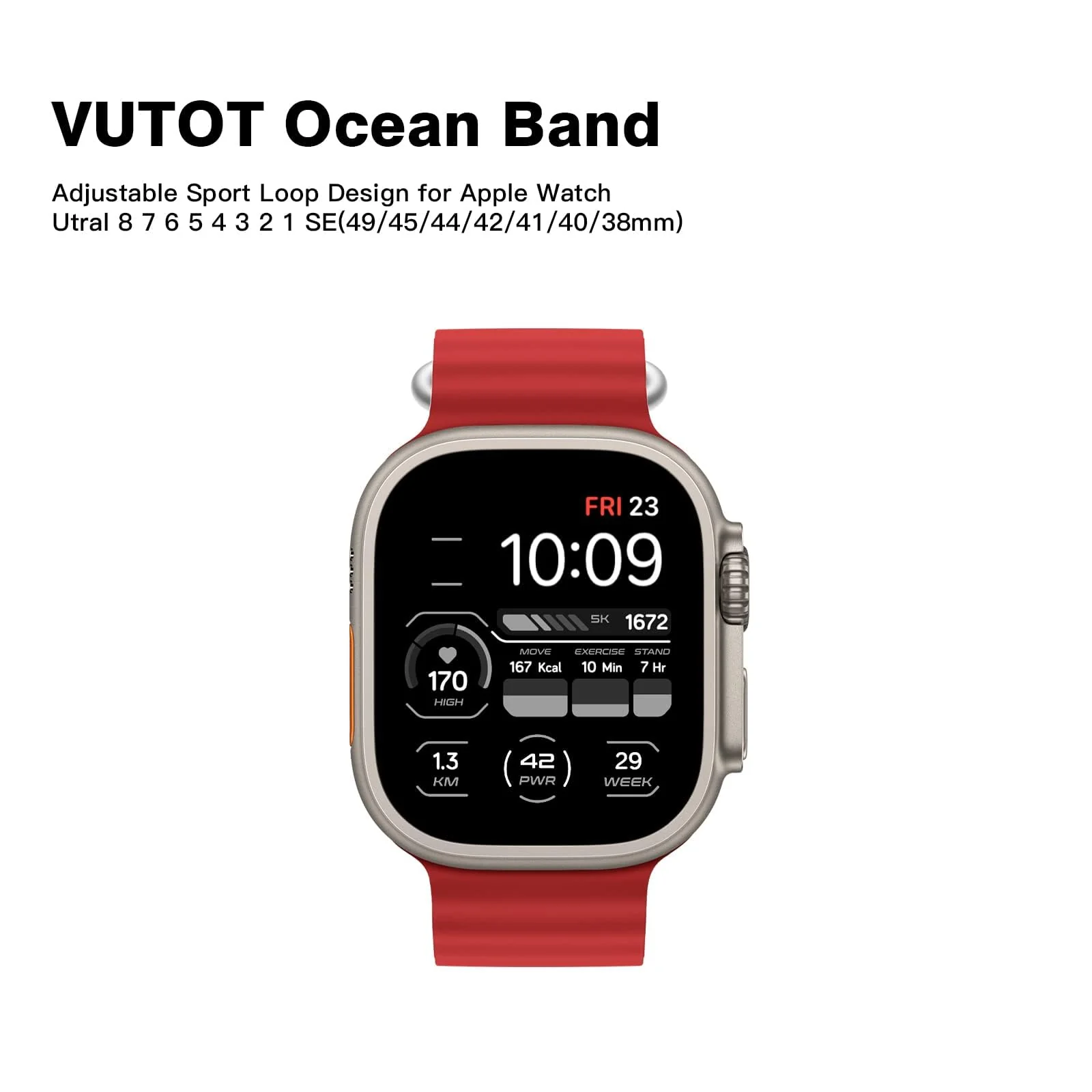 DL3 Mobilak Ocean Band For Apple Watch Ultra 49mm 45mm 44mm 42mm, Waterproof Soft Silicone Sport Wristbands Replacement Strap iWatch Ultra SE 8 7 6 5 4 3 2 1 (Red, 42MM/44MM/45MM/49MM), unisex-adult - Black