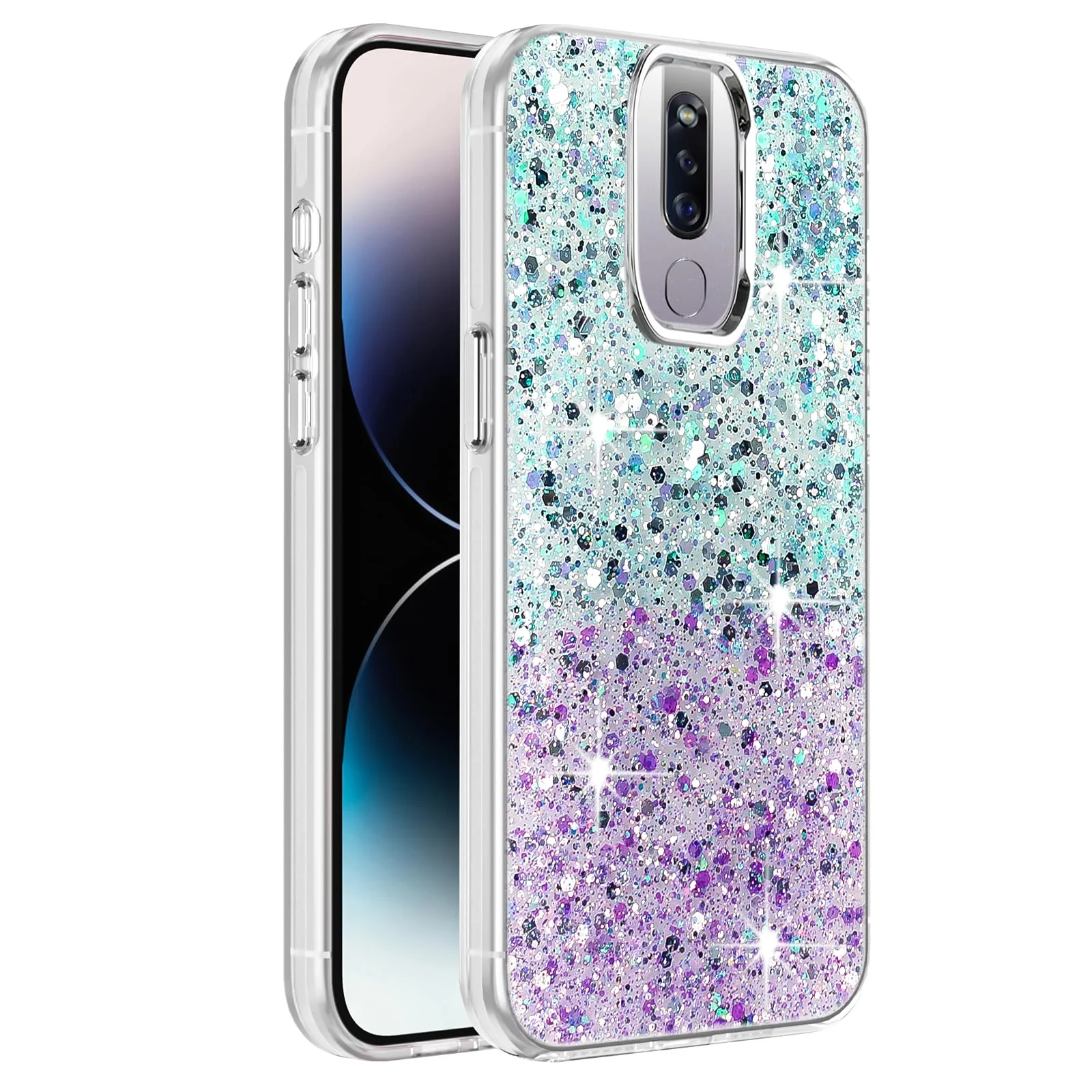 DL3 Mobilak Glitter Protective Case for OPPO F11 Pro, Supports wireless charging, Camera protection, Shock-absorbing protection - Green Purple