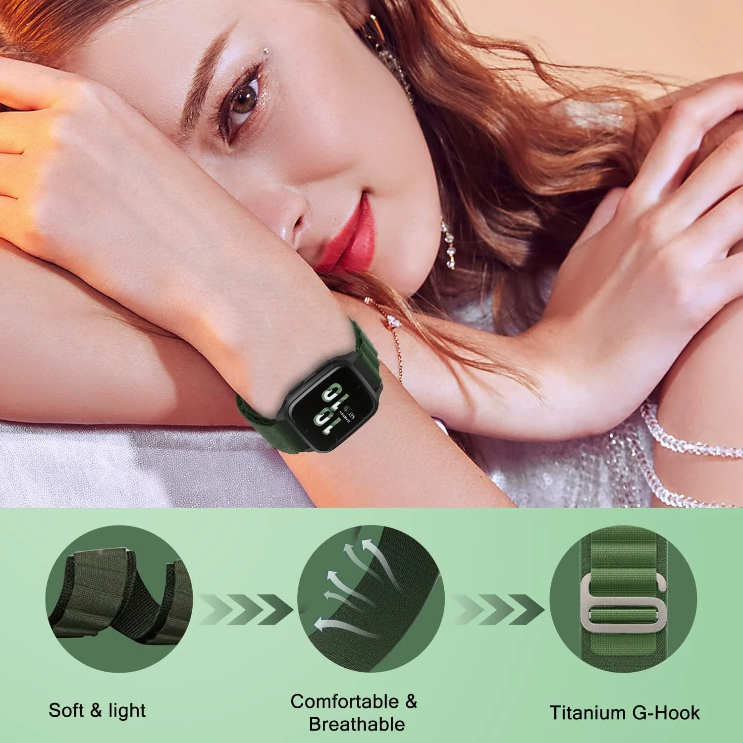 DL3 Mobilak Nylon Band Compatible with Xiaomi Redmi Watch 5 Active/Redmi Watch 5 Lite, 22mm Metal Buckle Sports Watch Strap Men Women Replacement Strap - Green