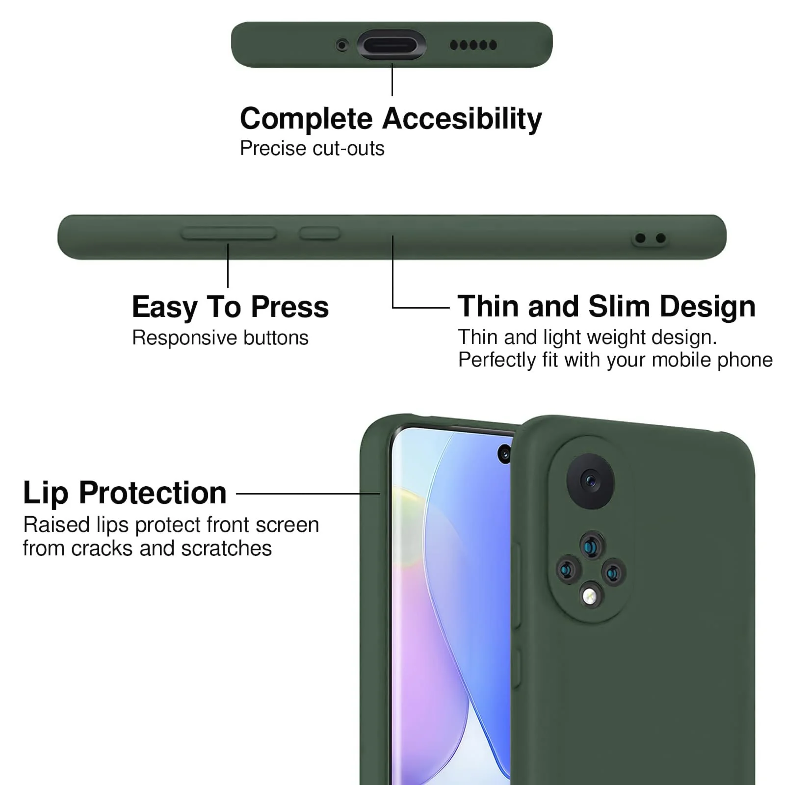 DL3 Mobilak Silicone Protective Case for Honor 50 / Huawei Nova 9, Shock-absorbing protection, Scratch-resistant surface, Soft microfiber lining - Green
