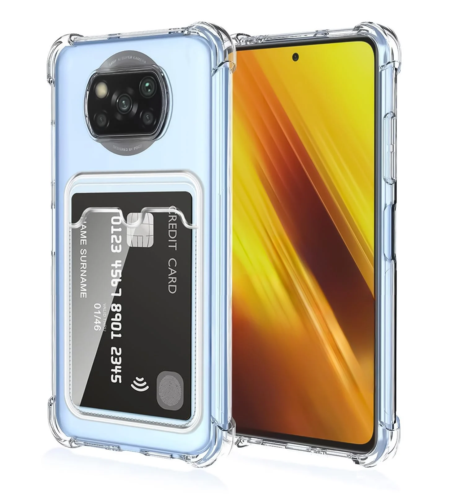 DL3 Mobilak Xiaomi Poco X3 NFC/Poco X3/Poco X3 Pro Case Clear Card Holder Back Wallet Crystal Transparent Soft TPU Shockproof Bumper Corner Drop Protection Phone Case Cover With Camera Lens Protection - Clear