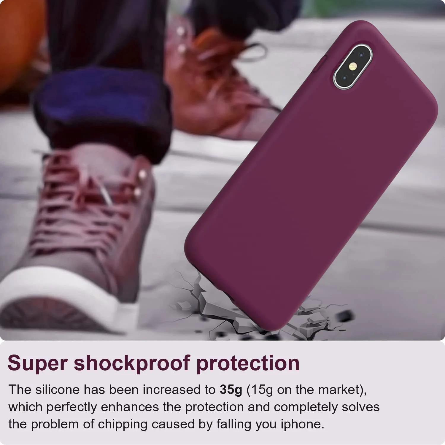 DL3 Mobilak Liquid Silicone Protective Case with Soft Microfiber Lining for iPhone X / iPhone XS - Wine Red