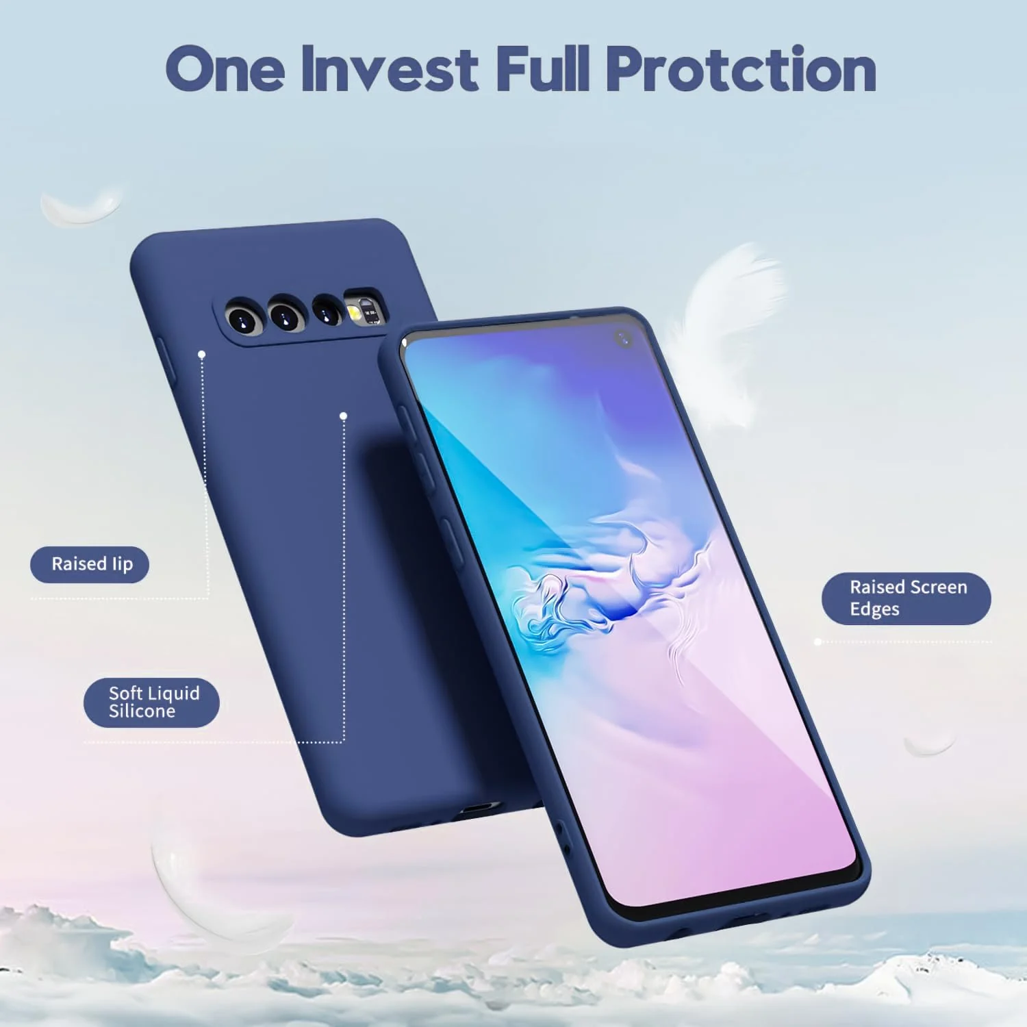 DL3 Mobilak Liquid Silicone Protective Case with Soft Microfiber Lining with Full Camera Protection for Samsung Galaxy S10 - Blue 1