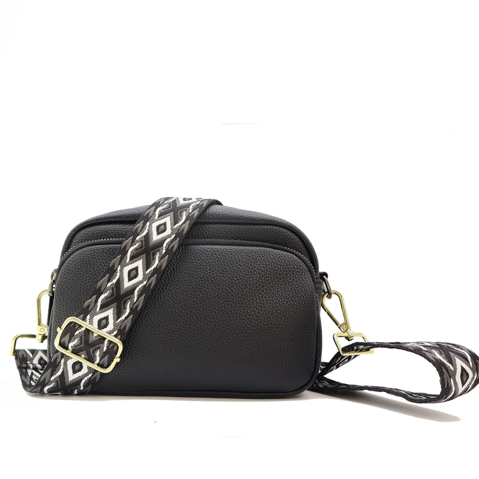 DL3 Mobilak Adjustable Wide Crossbody Bag Strap for Women, Replacement Shoulder Strap for Handbags, Totes & Purses with Elegant Embroidered Pattern and Metal Hooks - Beige/Blue