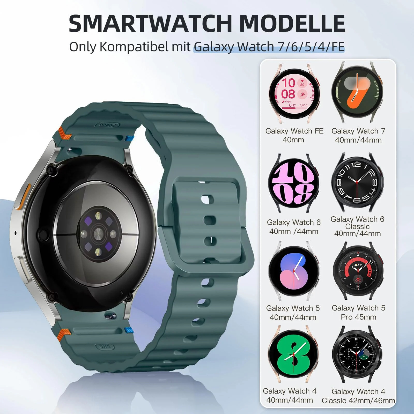 DL3 Mobilak No Gap Sport Bands For Samsung Galaxy Watch 7 6 5 4 FE Strap 40mm 44mm, Soft Silicone Sport Band for Galaxy Watch 6 Classic Straps 47mm 43mm/Galaxy Watch 5 Pro/Watch 4 Classic 42mm 46mm for Men Women - Pine Green