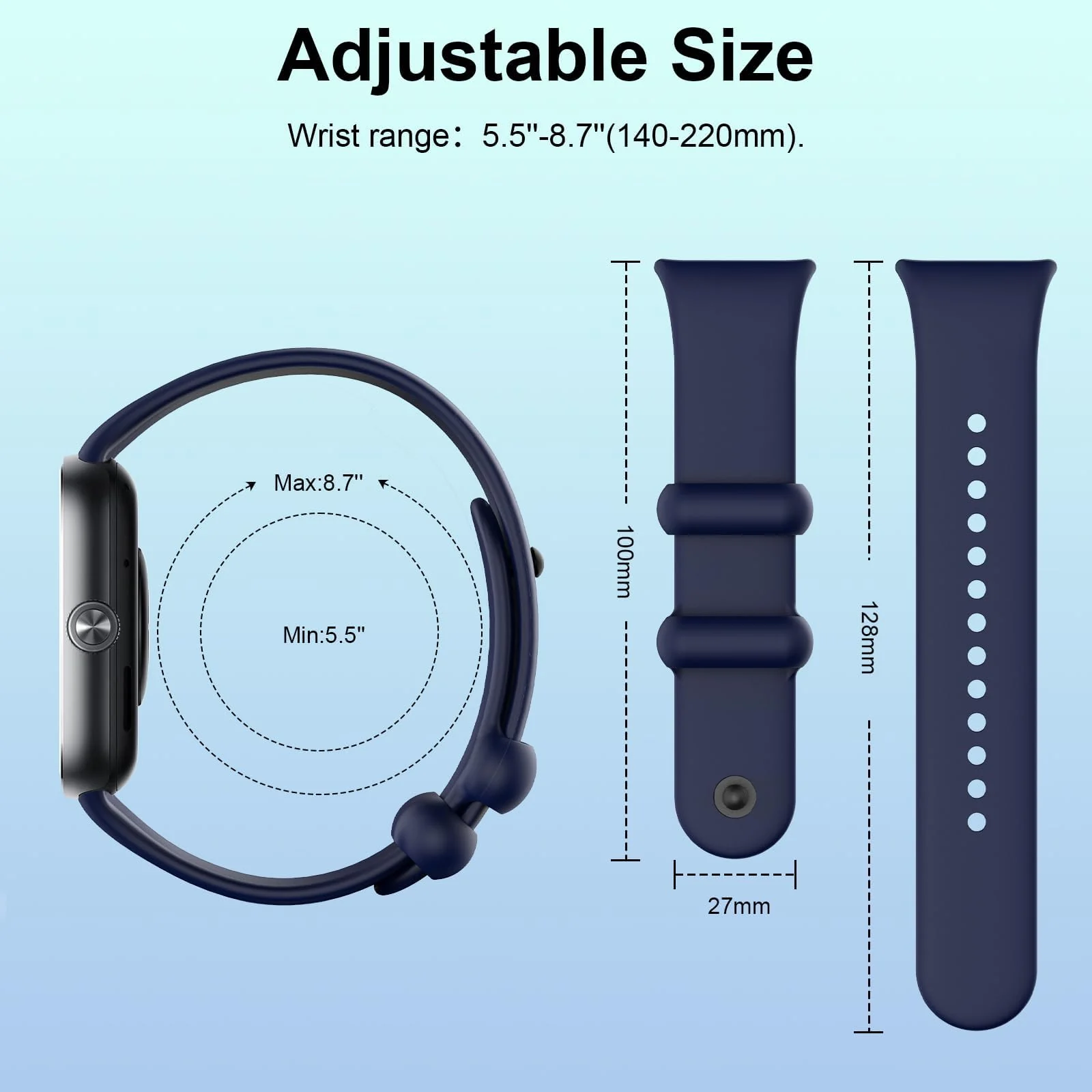 DL3 Mobilak Sport Strap Compatible with Xiaomi Redmi Watch 4/ Xiaomi Band 8 pro, Soft Silicone Sports Wristband for Men Women, Double Ring Adjustable Replacement (Midnight) - Midnight blue