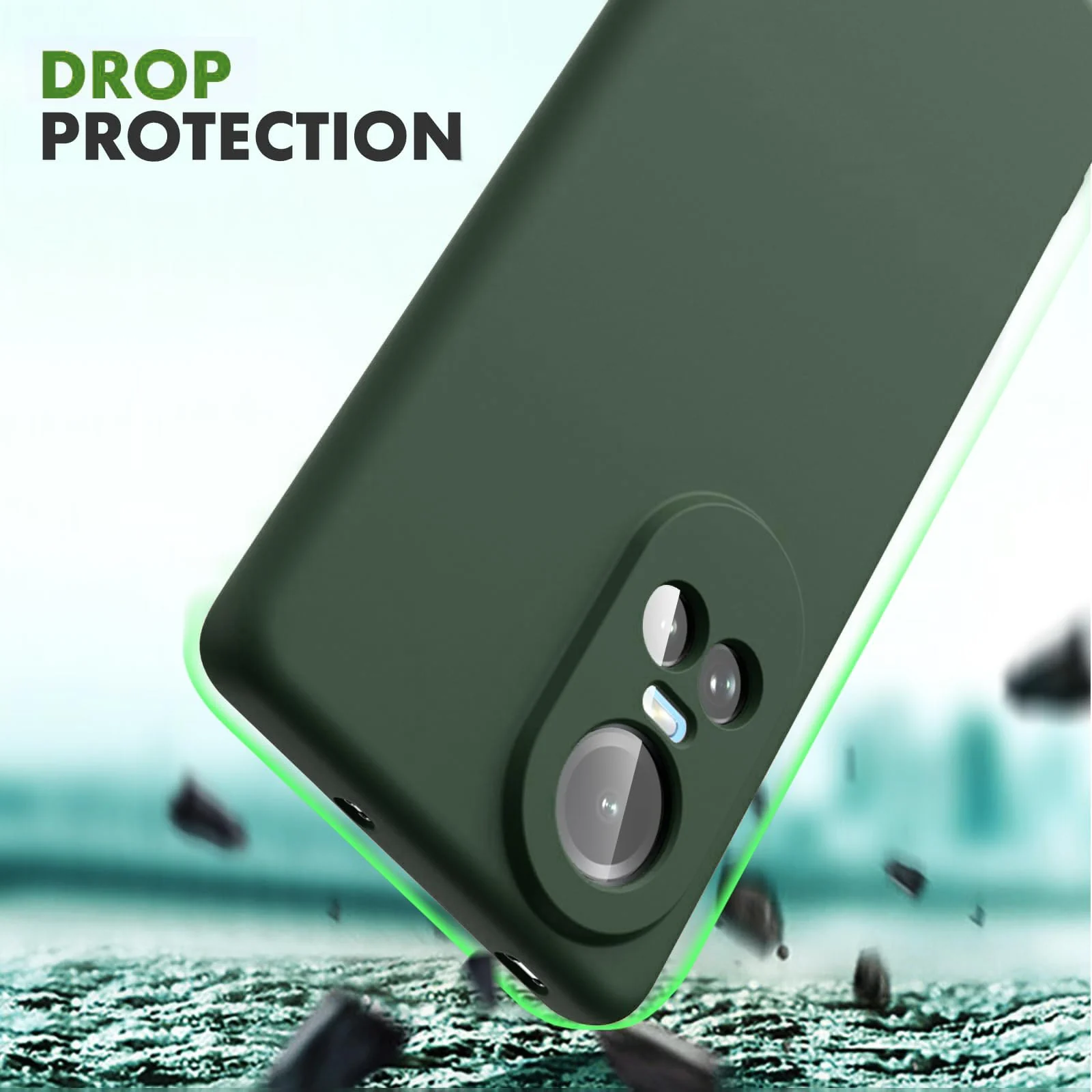 DL3 Mobilak Liquid Silicone Protective Case with Soft Microfiber Lining with Full Camera Protection for OPPO Reno 10 5G / OPPO Reno 10 Pro 5G - Green