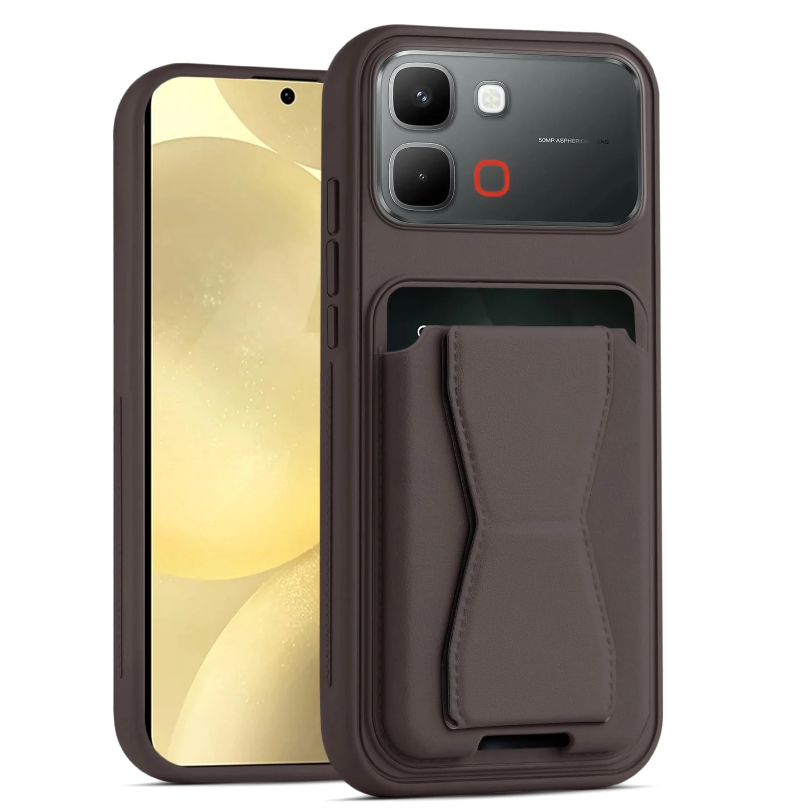 Dl3 Mobilak Leather Wallet Case Compatible with Infinix Note Edge, Leather Back Cover With TPU Frame, Shockproof Protective Phone Case with Card Holder Stand - Brown