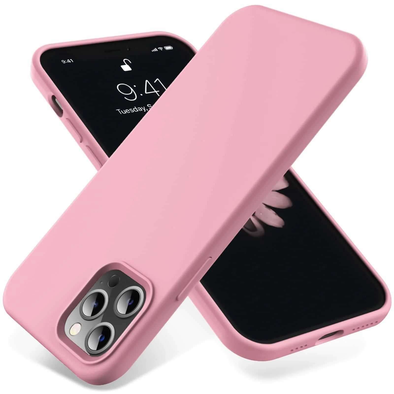 DL3 Mobilak Liquid Silicone Case for iPhone 12 / 12 Pro (6.1 Inch), Shock-absorbing protection, Scratch-resistant surface, Soft microfiber lining - A.Pink