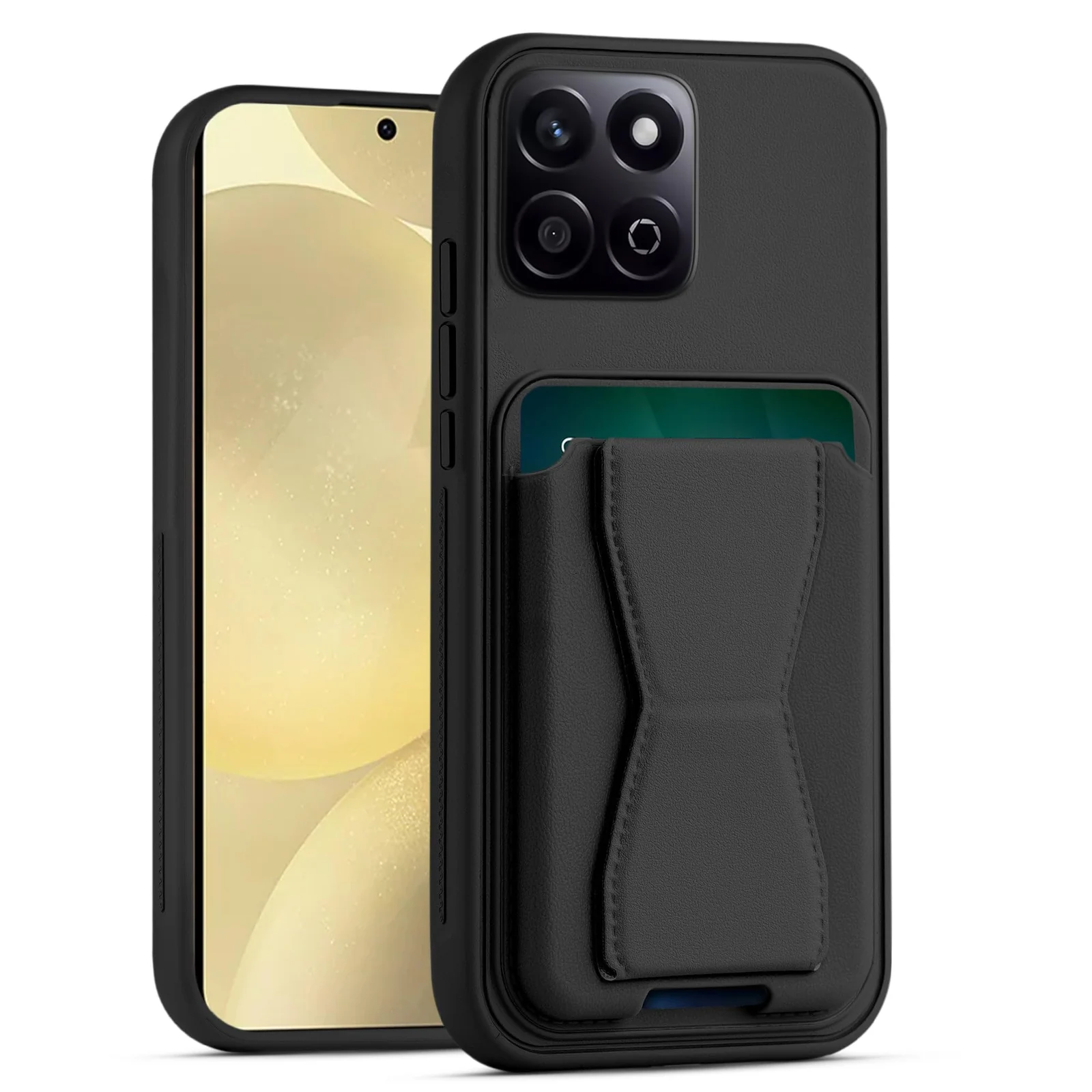 DL3 Mobilak Leather Wallet Case with Card Slot for Honor X6b with Camera Protection and Shockproof Design - Black