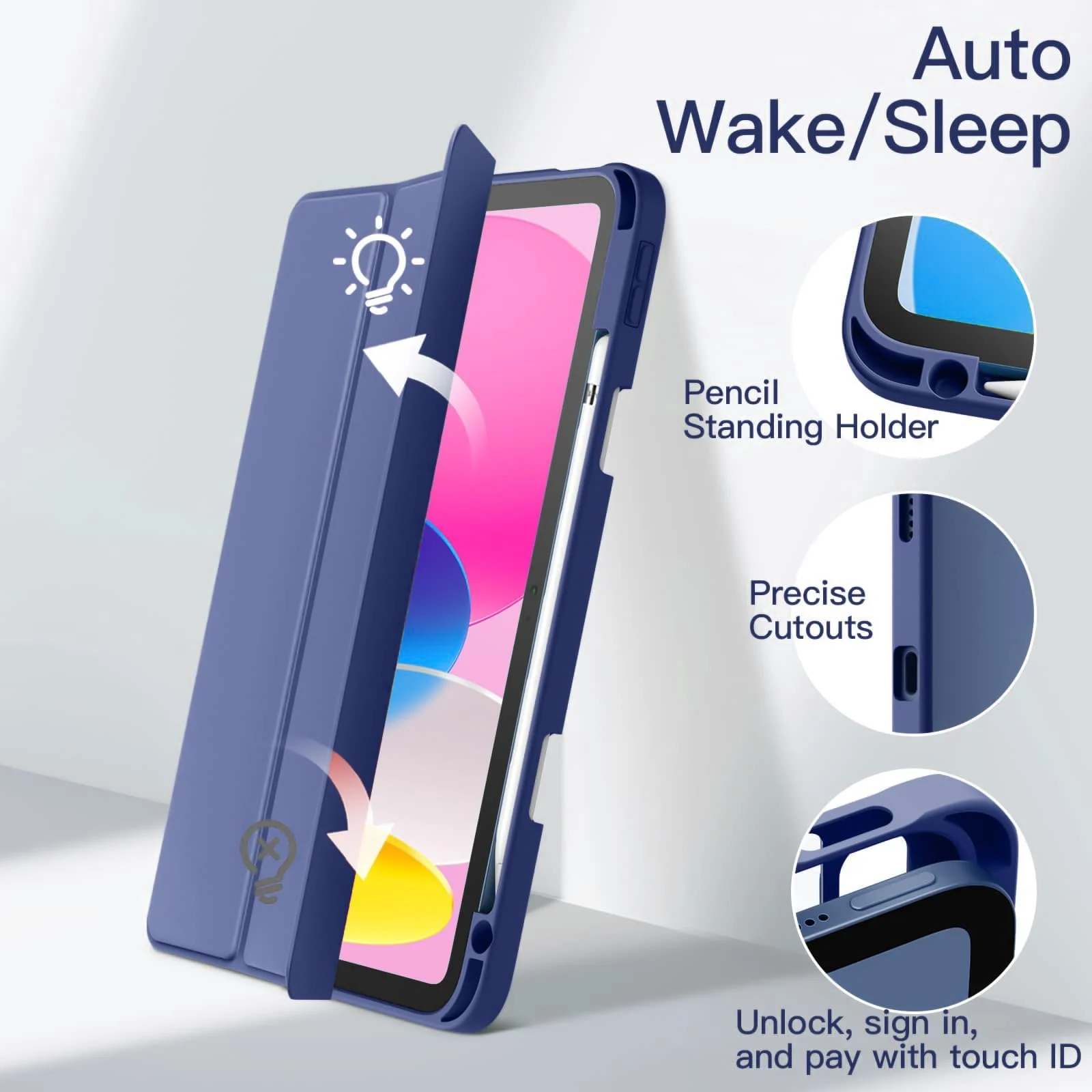 DL3 Mobilak Case Compatible with iPad (A16) 11th Generation 11 Inch (2025), iPad 10th Generation 10.9 Inch (2022), Clear Shockproof Back Cover Built-in Pencil Holder, Auto Sleep/Wake - Navy Blue