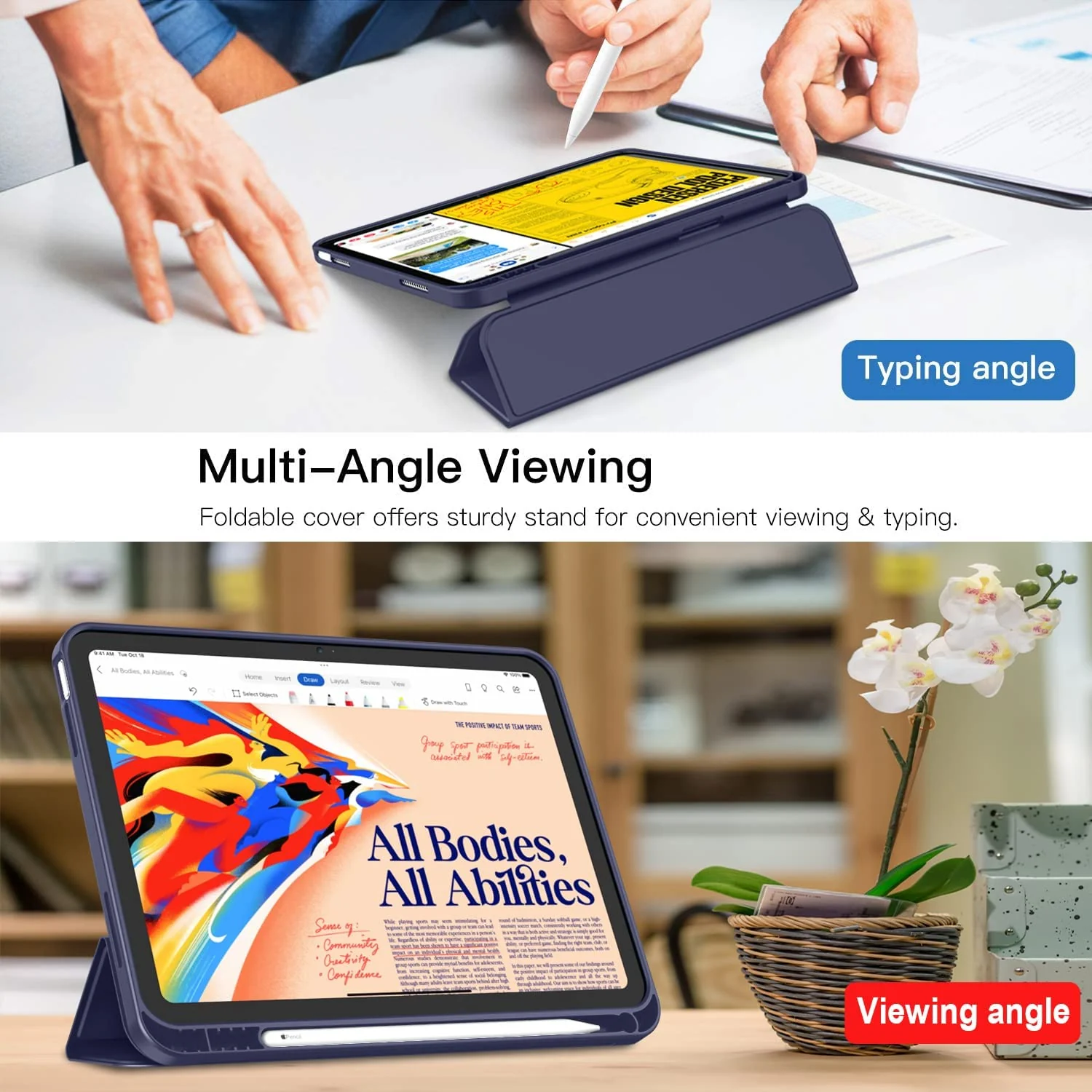 DL3 Mobilak iPad (A16) 11th Generation 11 Inch 2025/10th Generation 10.9 Inch 2022 with Pencil Holder, iPad 10 Flexible TPU Back Shell Smart Trifold Stand Protective Cover Auto Wake/Sleep - Blue