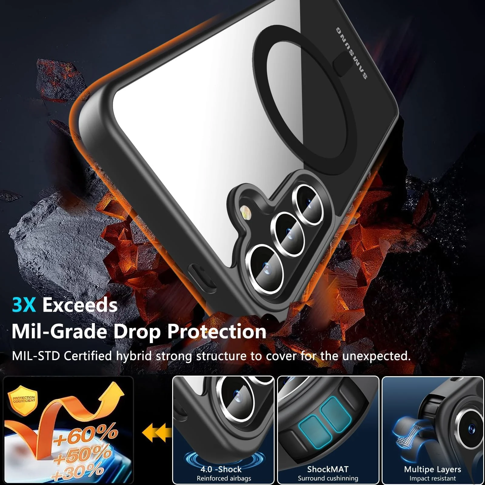 DL3 Mobilak Clear MagSafe-Compatible Magnetic Case for Samsung Galaxy A55 with Camera Protection and Magnetic Car-Mount Support - Black