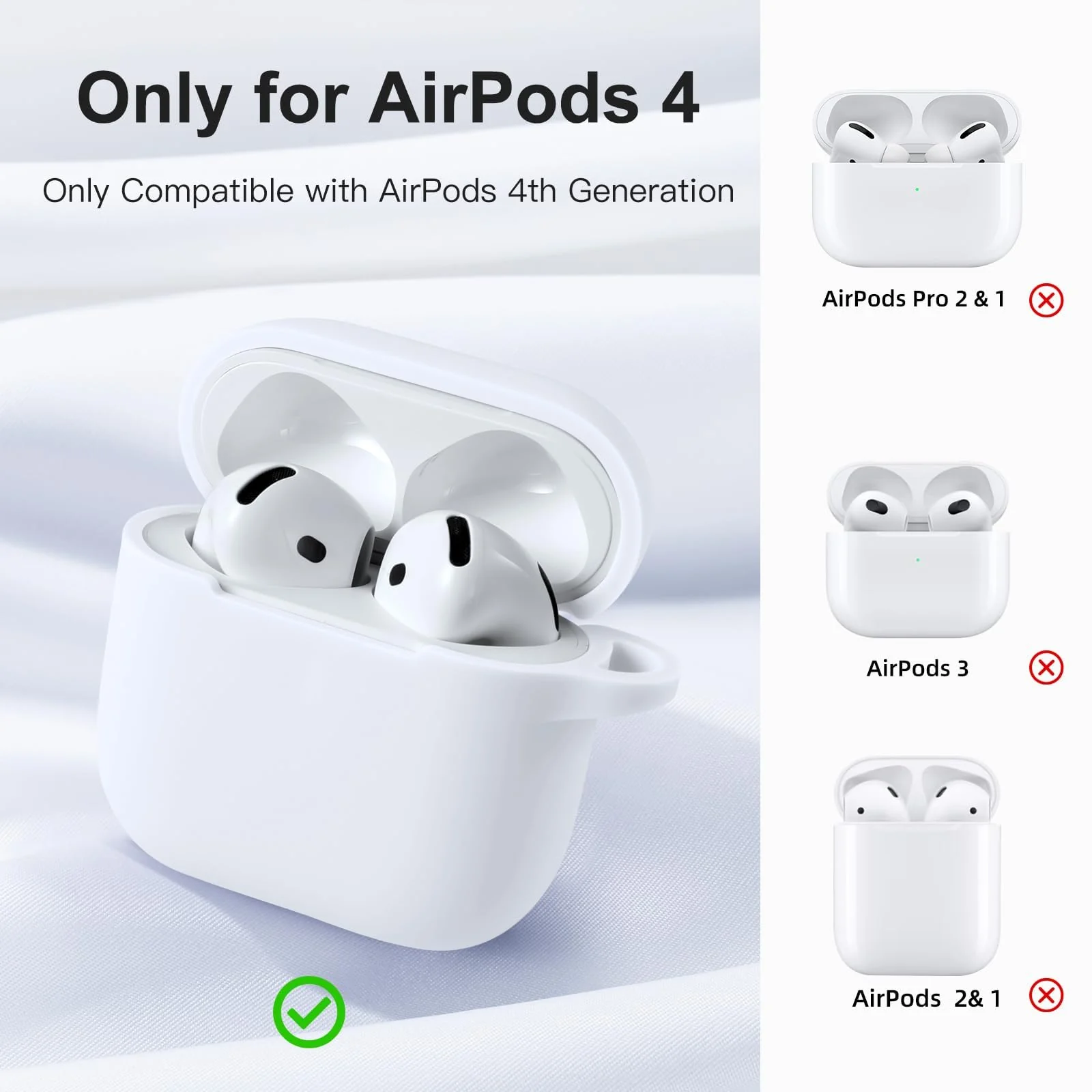 DL3 Mobilak Compatible with AirPods 4 Case (2024), Soft Silicone Full Protective Case Cover with Keychain, For Apple AirPods 4th Generation for Women Men - White