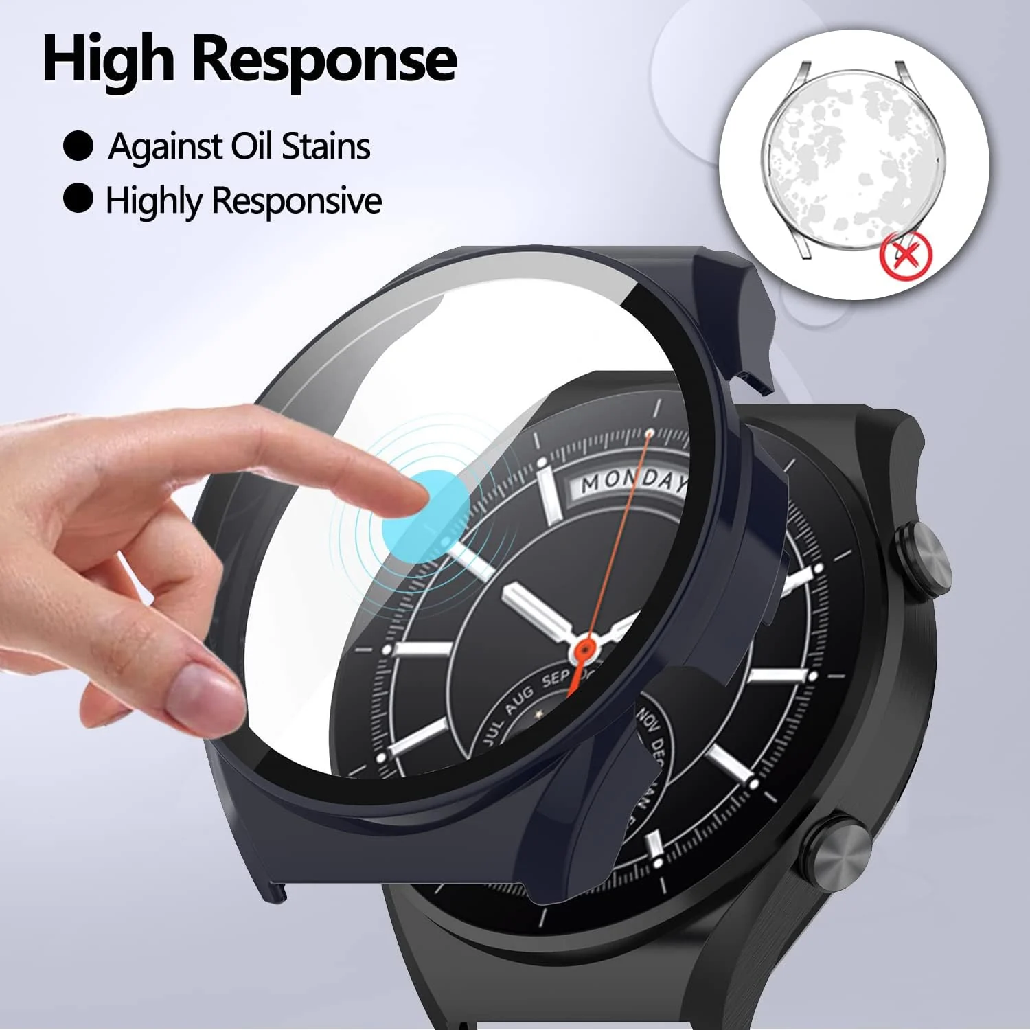 DL3 Mobilak Case with Screen Protector for Xiaomi Watch S1, Bumper Full Coverage Hard PC Overall Protective Cover, Built-in Tempered Glass Film High Sensitivity For Xiaomi Watch S1 - Blue