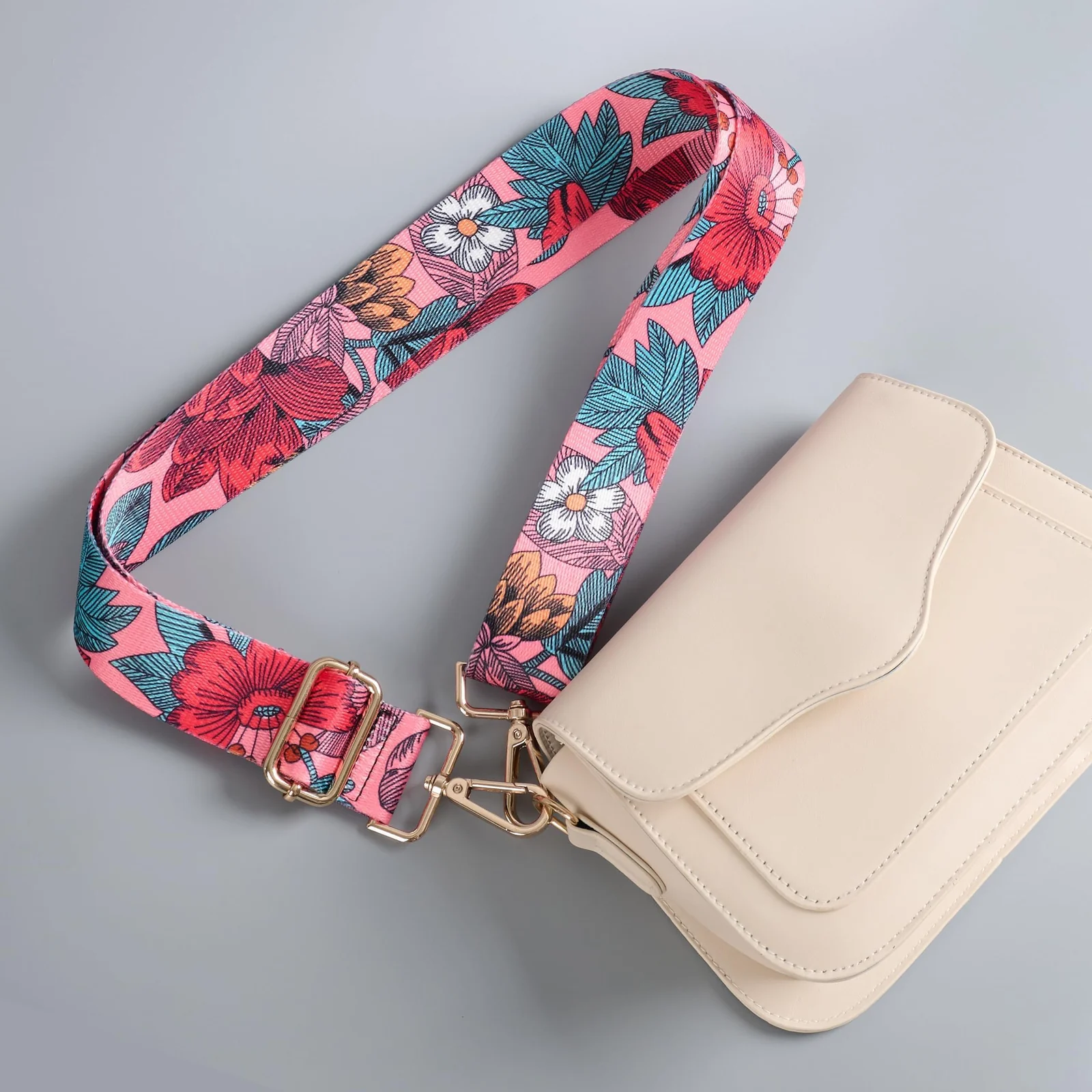DL3 Mobilak Adjustable Wide Crossbody Bag Strap for Women, Replacement Shoulder Strap for Handbags, Totes & Purses with Elegant Embroidered Pattern and Metal Hooks - Oversized Floral