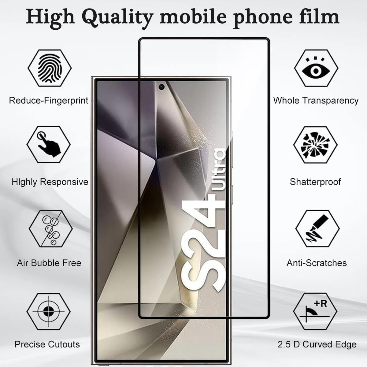 DL3 Mobilak Screen Protector for Samsung Galaxy S24 Ultra, Tempered Glass Screen Saver Premium HD Protective, Scratch Resistant, NO-Bubble, 9H Hardness, Full Coverage Film - Clear