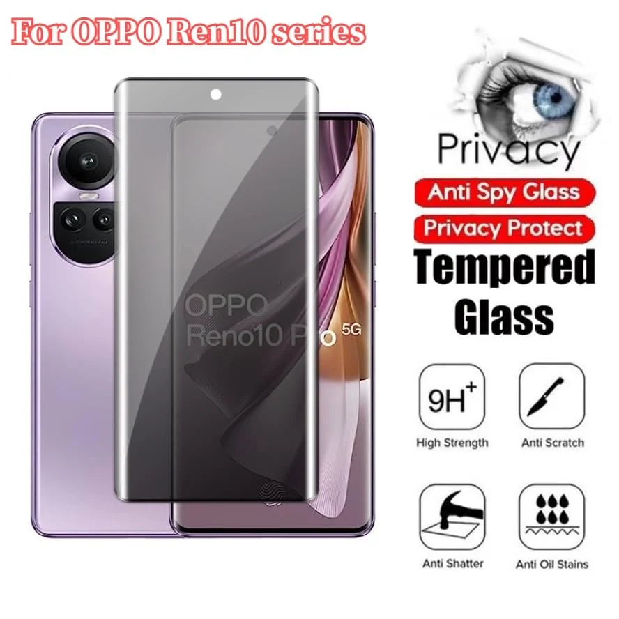 DL3 Mobilak Screen Protector for OPPO Reno 10 5G / Reno 10 Pro 5G Glass Fingerprint Reader Support 3D Curved Anti-Spy Tempered Glass Screen Protector - Privacy