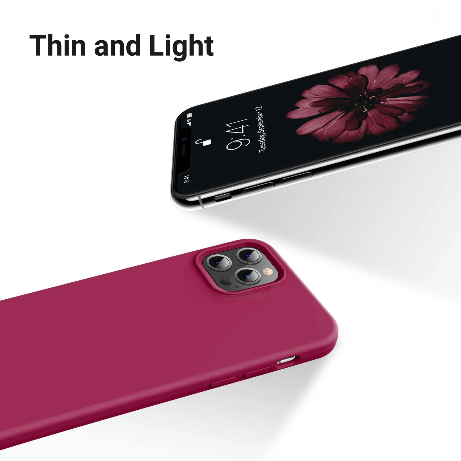 DL3 Mobilak Liquid Silicone Case for iPhone 14 Pro (6.1 Inch), Shock-absorbing protection, Scratch-resistant surface, Soft microfiber lining - Roze Red