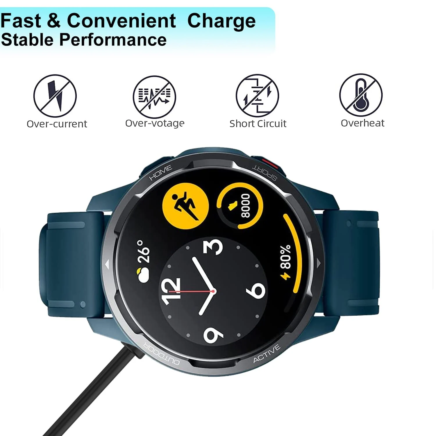 DL3 Mobilak Charger Cable Compatible with Xiaomi Watch S1 Active, Xiaomi watch color 2, Xiaomi watch color sport, Replacement Charging Dock Stand Station 1M Magnetic USB Replacement Charger - Black