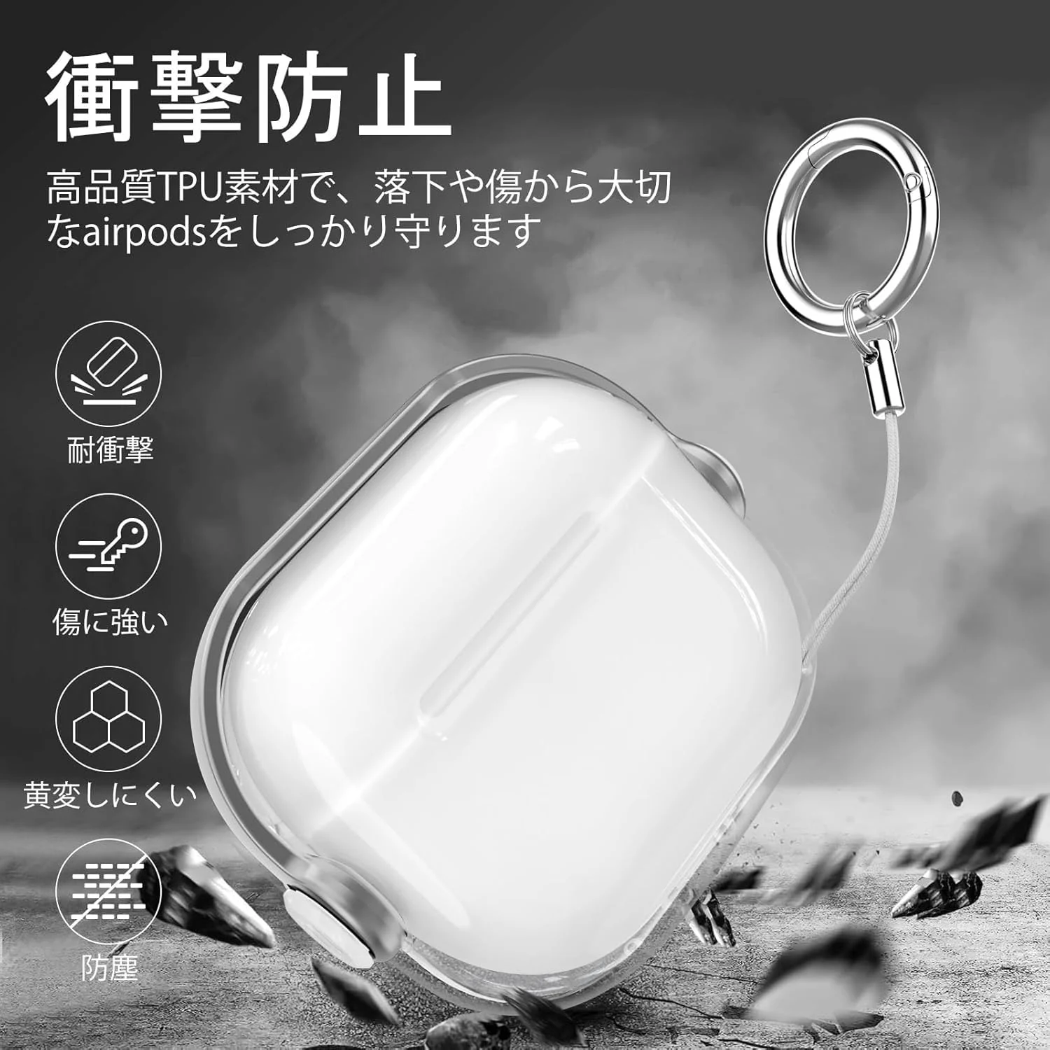 DL3 Mobilak Case for Apple AirPods 4 [With Closure Lid] [Front LED Visible] [With Wrist Strap] Skin Case Compatible with AirPods 4(2024) - Clear Gray