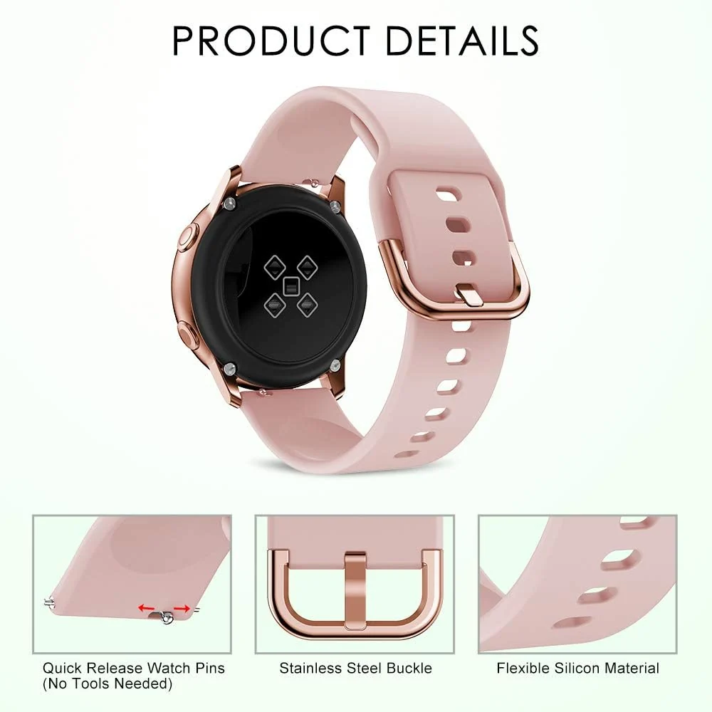 DL3 MOBILAK Strap Silicone Buckle 20MM Compatible with Samsung Galaxy Watch 7/6/5/4 40mm 44mm/5 Pro 45mm/S2 classic/active 2 40mm 44mm/Amazfi GTS 2/2e/3/3 Pro/4/2 Mini/3 Mini/4 Mini/Bip 3/Bip - Pink