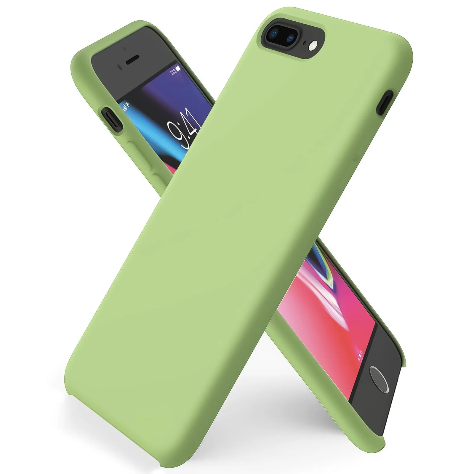 DL3 Mobilak Compatible with iPhone 7 Plus/iPhone 8 Plus Case, Liquid Silicone Case, Full Body Protective Cover, Shockproof, Slim Phone Case, Anti-Scratch Soft Microfiber Lining - Matcha Green