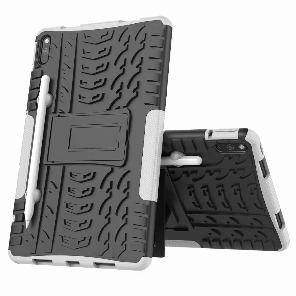 DL3 Mobilak Case For Huawei Matepad 10.4 Inch 2022/2020 tablet, Hybrid Rugged Armor Heavy Duty 2 in 1 TPU + PC Combo Dual Layer Shockproof Case with Kickstand - White