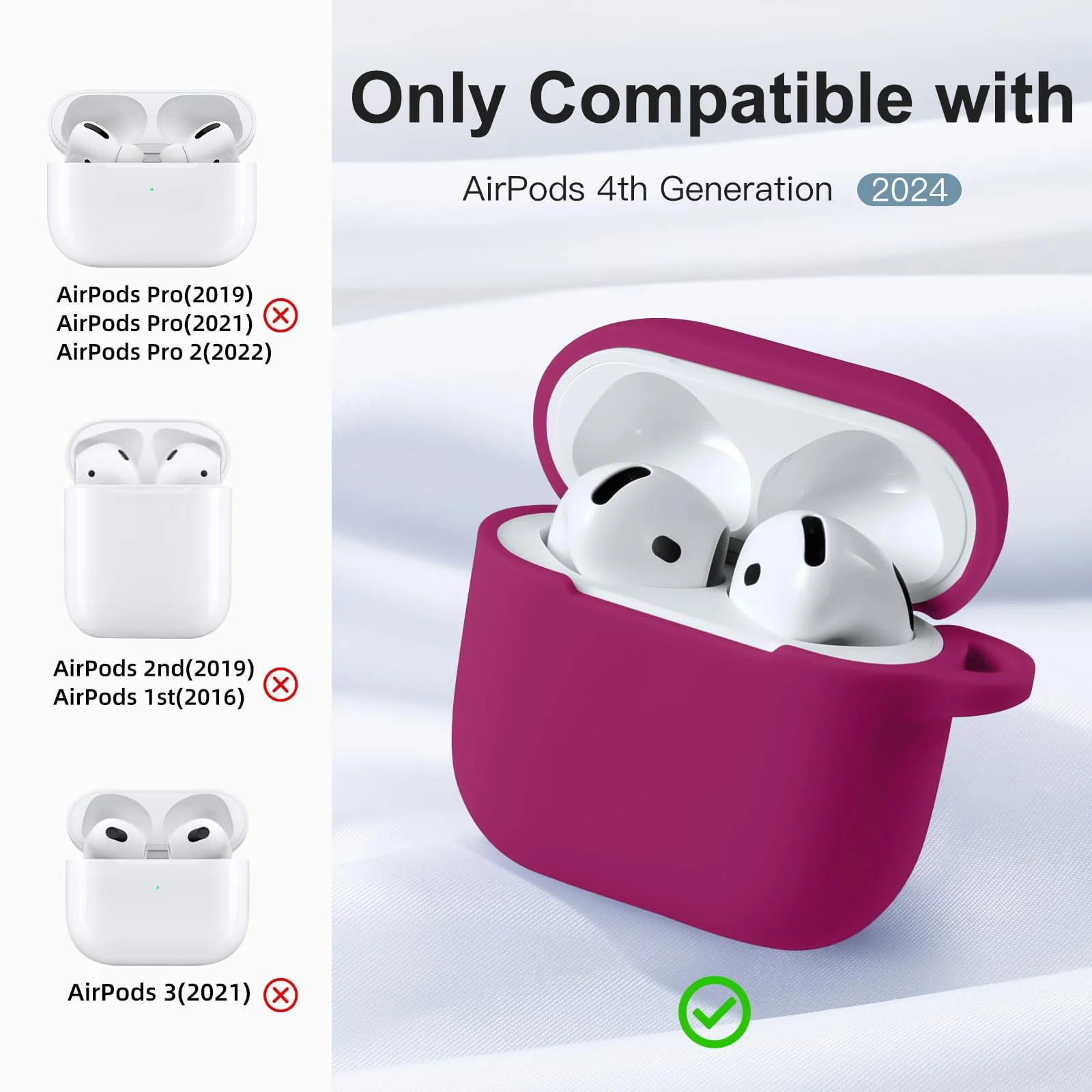 DL3 Mobilak Compatible with AirPods 4 Case (2024), Soft Silicone Full Protective Case Cover with Keychain, For Apple AirPods 4th Generation for Women Men - Rose Red